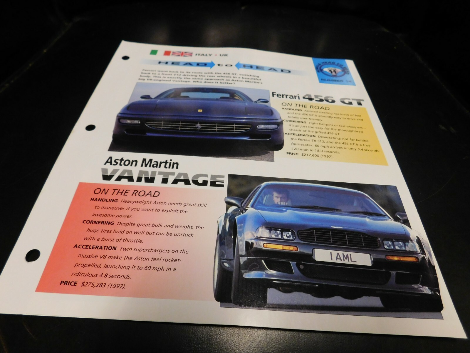 Ferrari 456 VS Aston Martin Vantage Comparison Literature Brochure Photo Poster
