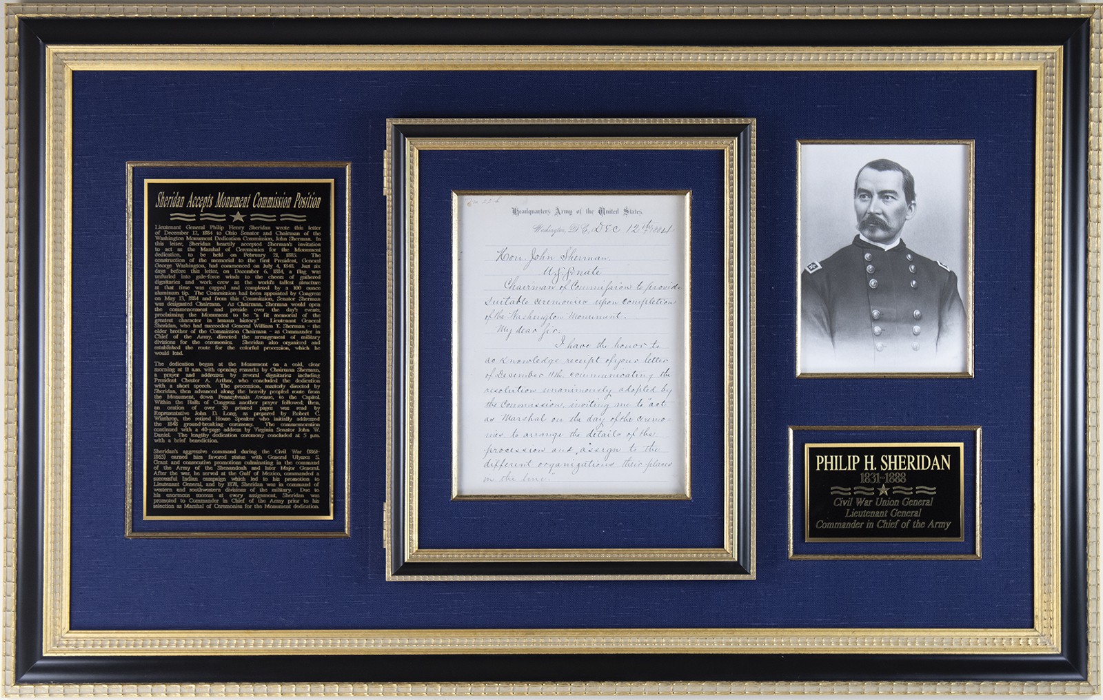 PHILIP H. SHERIDAN - MANUSCRIPT LETTER SIGNED 12/12/1884