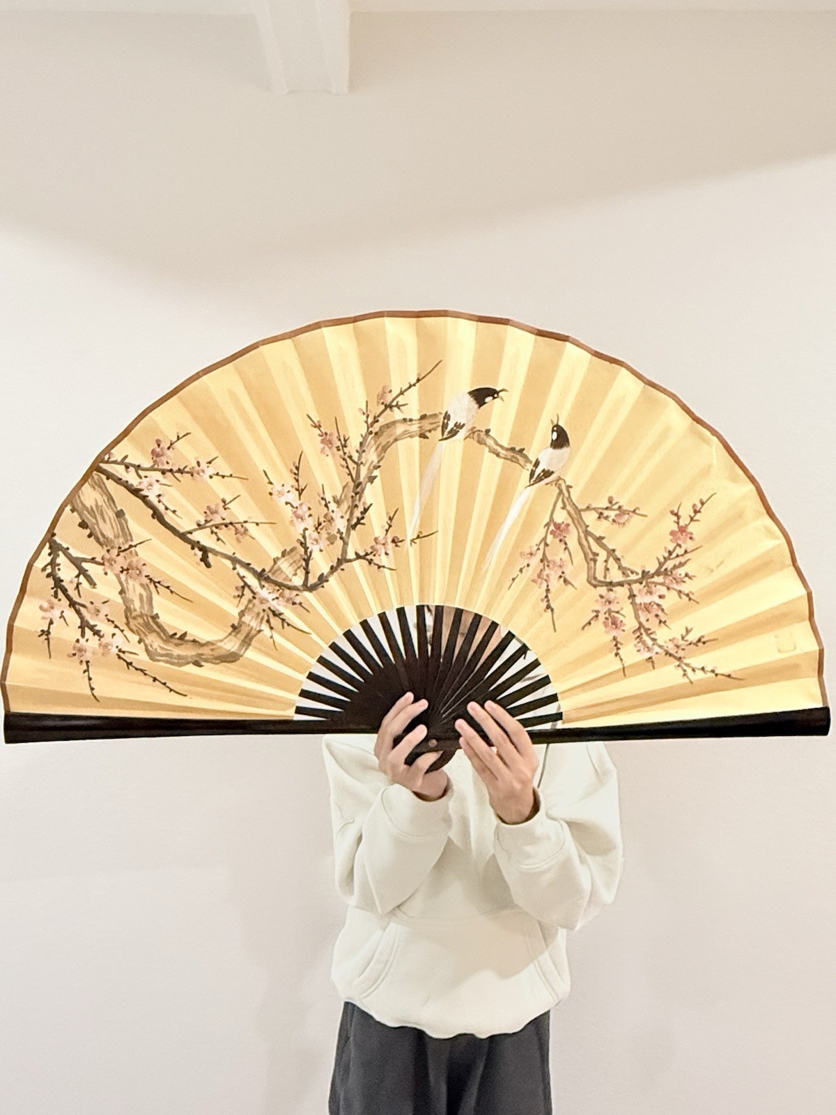 Large Japanese Folding - Bird Design Painted