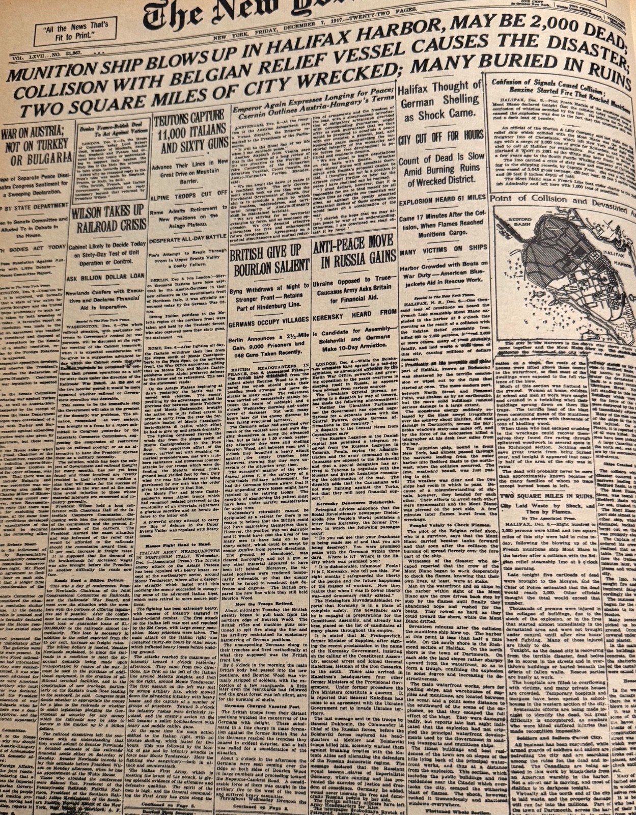 Vintage WW1 Halifax Nova Scotia explosion 1917 NEW YORK TIMES News Article
