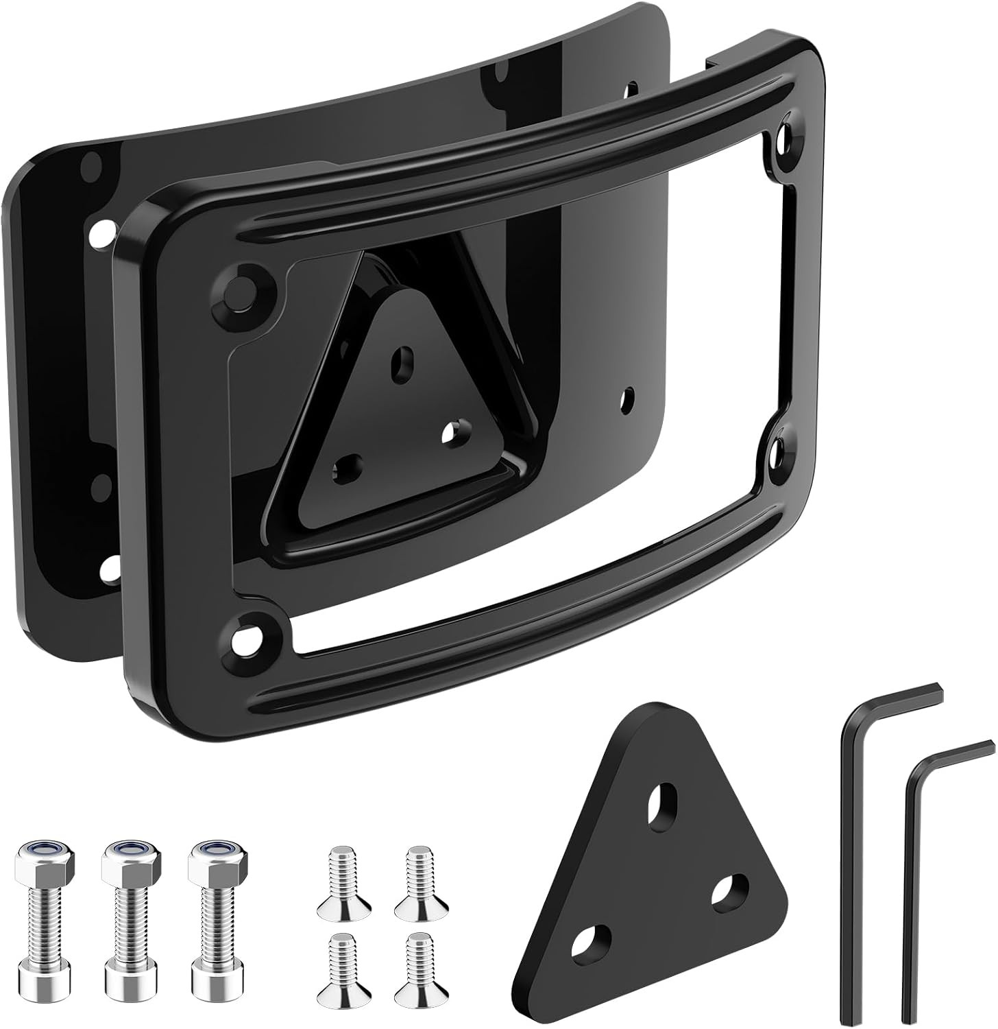 3 Hole Curved Laydown License Plate Mount Bracket w/Frame, Fit for All Harley...
