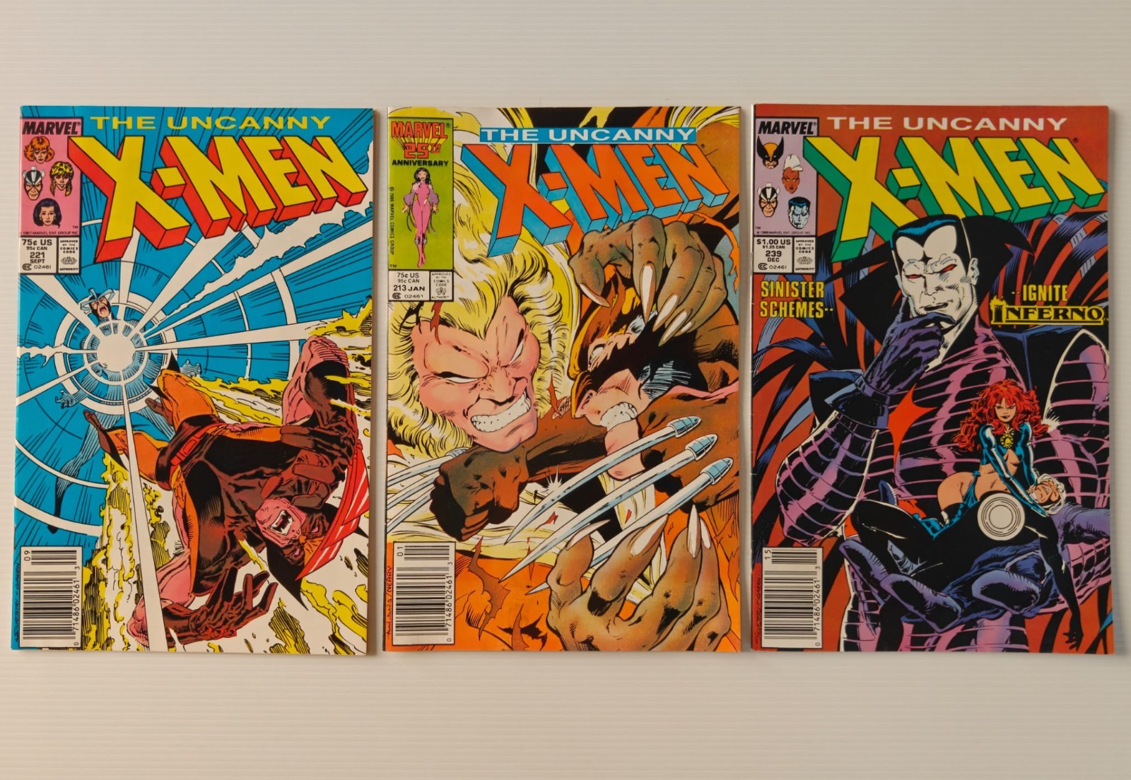 Uncanny X-Men #213 221 239 Lot Marvel Comics Newsstand Variant 1st Mr Sinister