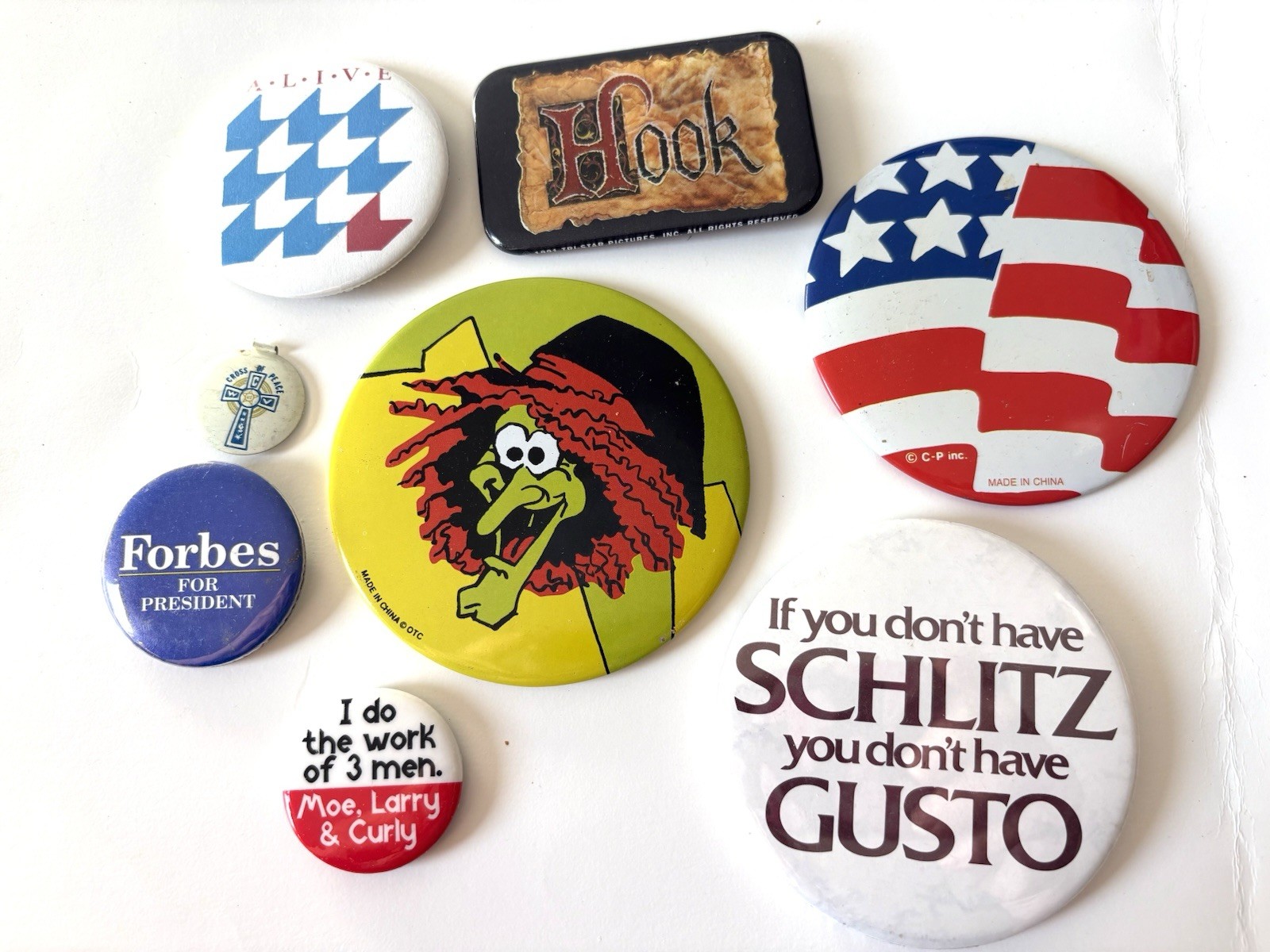 Pin Badge Pinbacks Assortment Vintage Forbes Hook Schlitz Beer