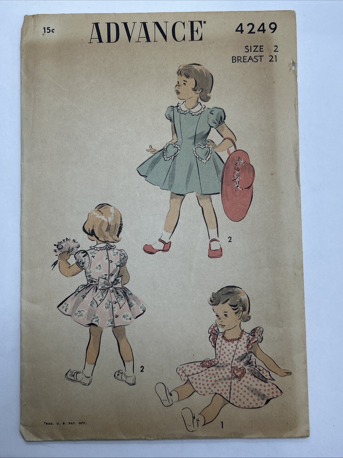 Advance Pattern 4249 1940s Girls Dresses Size 2 Breast 21 Complete AP2
