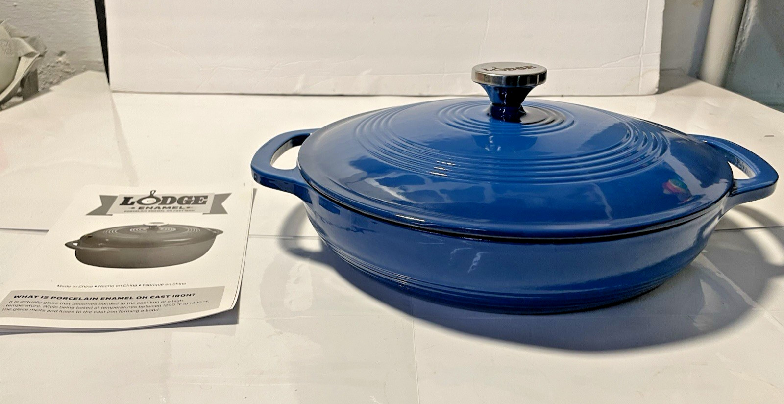 Lodge Enameled BLUE Cast Iron Covered Casserole with Lid 3.6 Quart NO Box