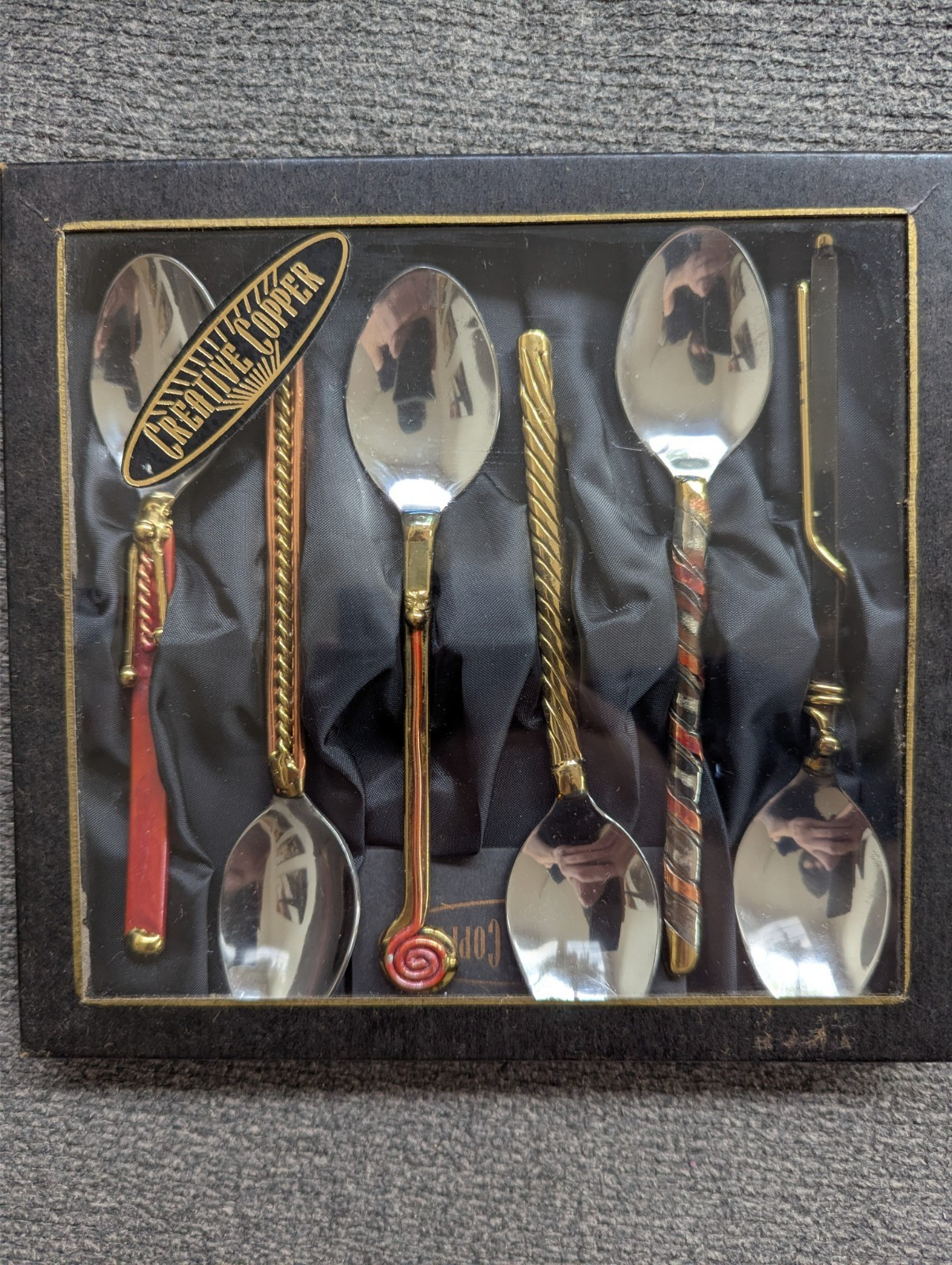 Vintage Creative Copper 6 Piece Spoon Set Handcrafted Art Metal Boxed - NEW