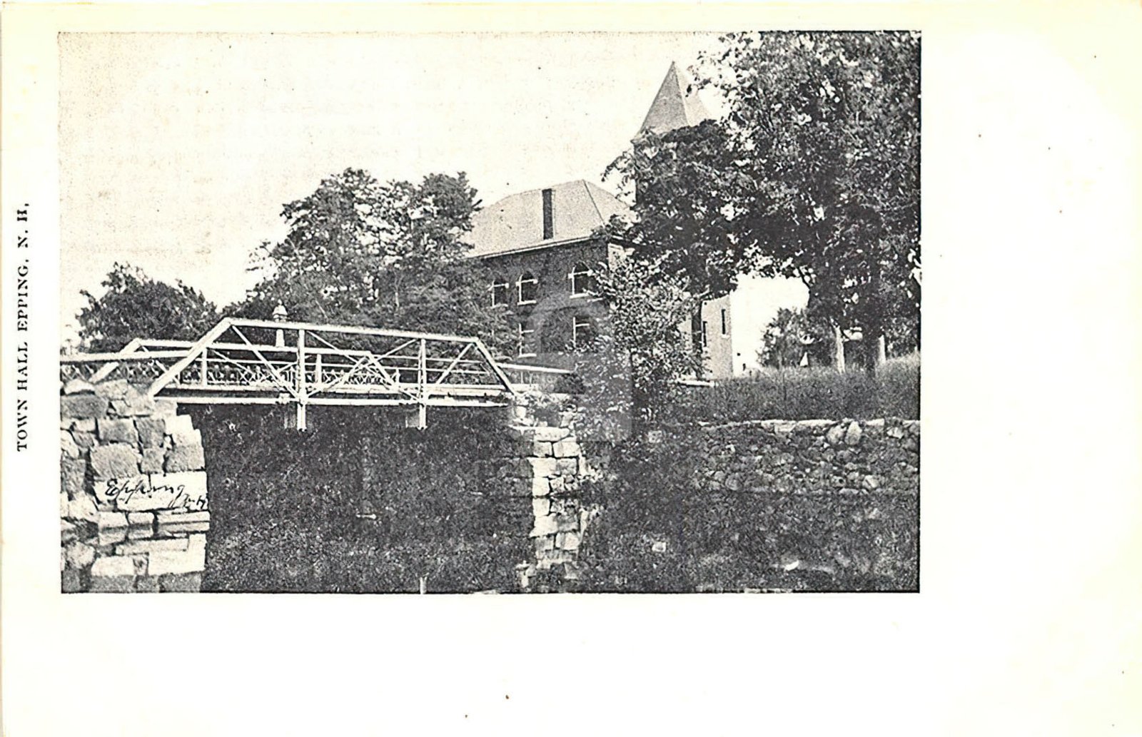 Epping NH New Hampshire Town Hall Iron Bridge Postcard Copy
