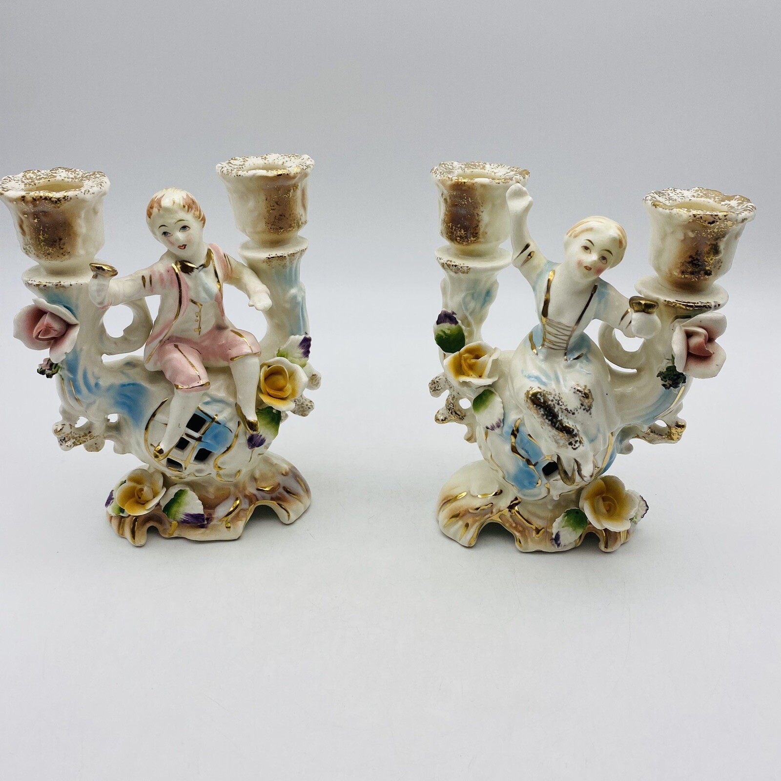 Vintage Ucagco Boy & Girl  Candle Holders. 1950’s Japan Set Of 2