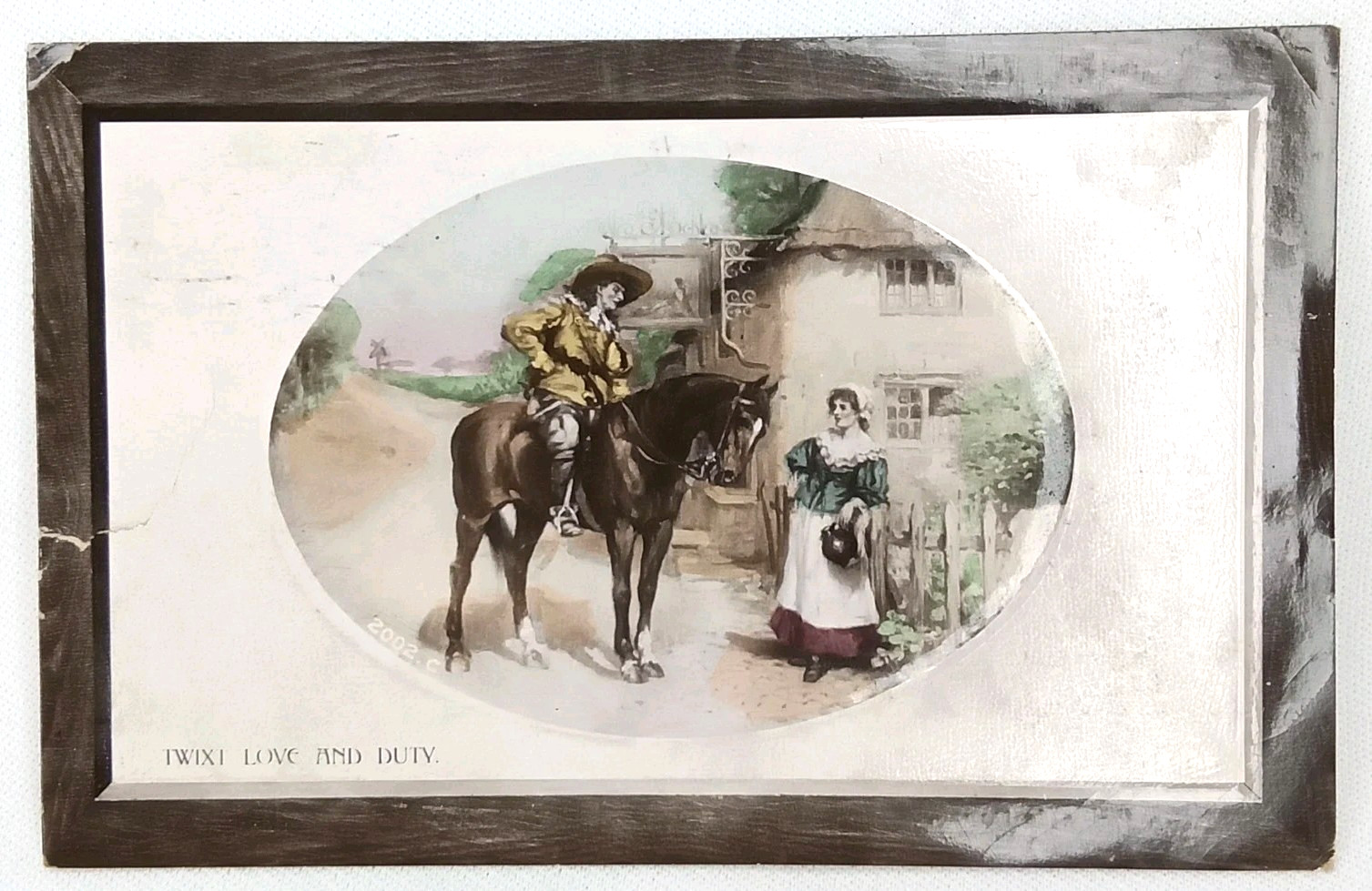 Antique Rotograph Real Photograph Postcard Bromide Paper RPPC Twixt Love & Duty