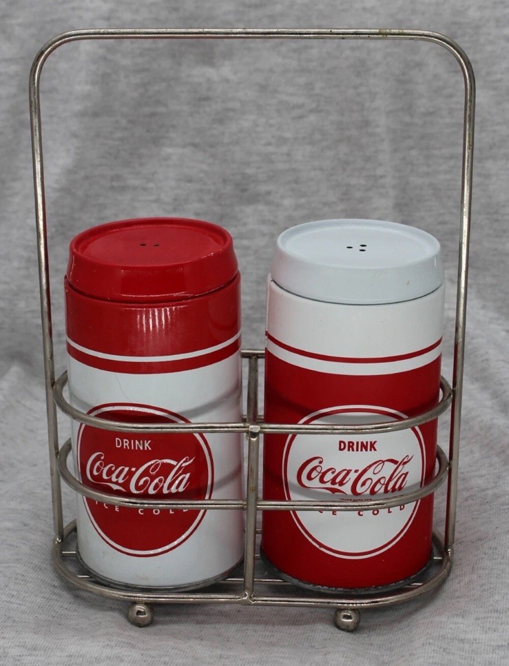 Drink Coca-Cola Ice Cold Salt and Pepper Shakers Caddy Vintage Retro Never Used