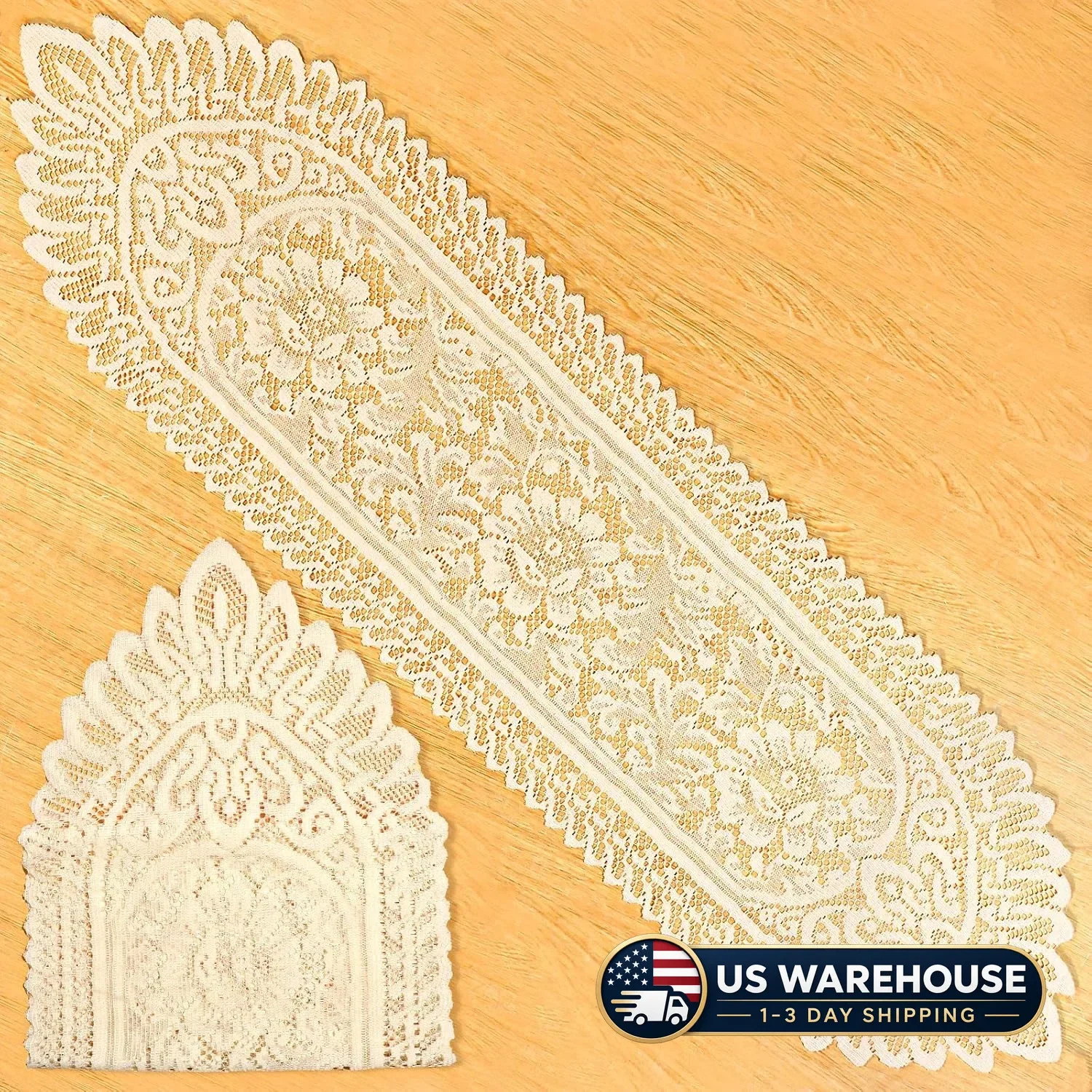 2 Pack Cotton Crochet Lace Rectangular Table Runner Doilies Table Dresser Scarf