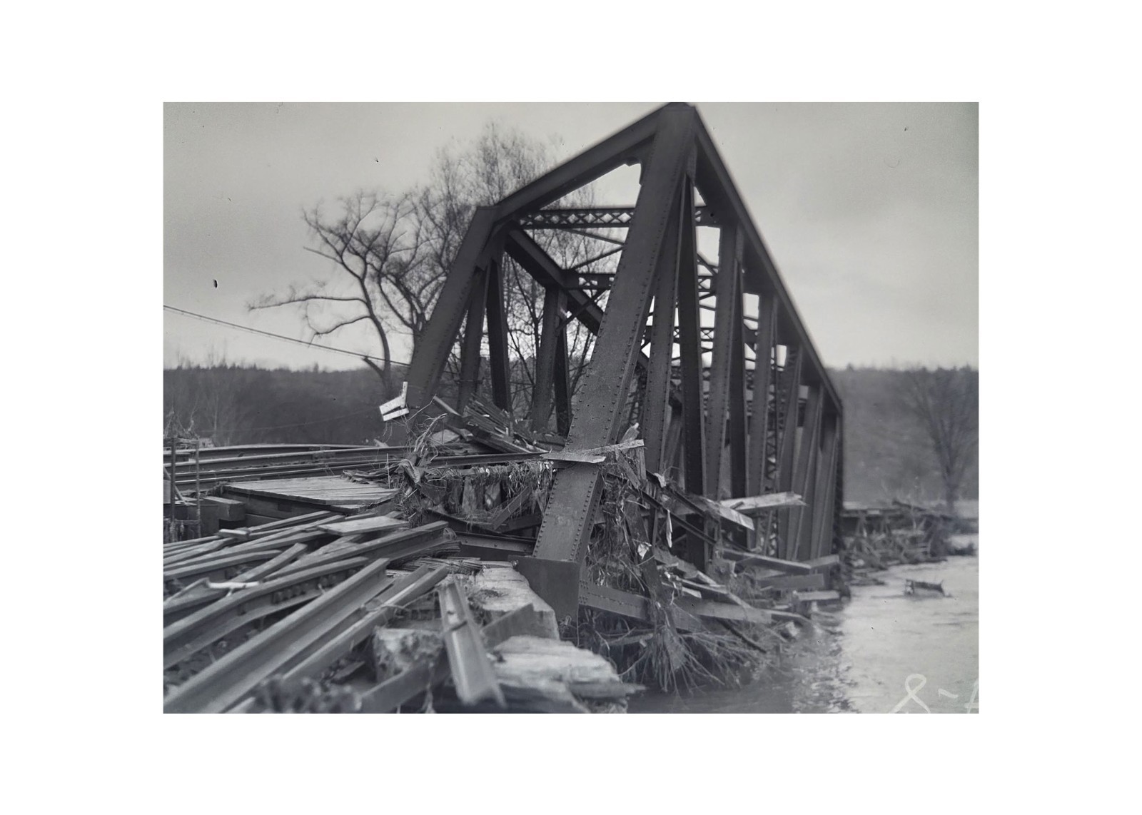 1927 Montpelier VT Flood Wrecked Winooski Railroad Bridge Glass Negative OOAK