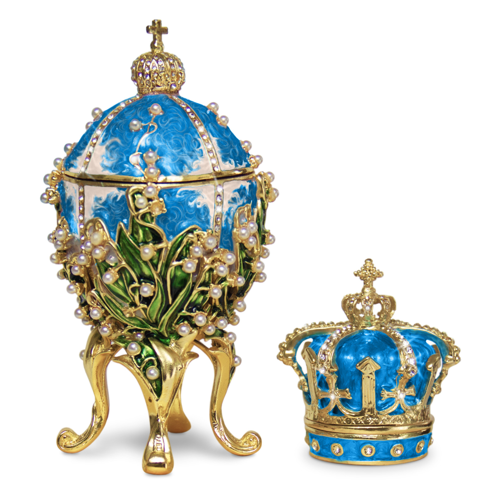 Blue Lilies of the Valley Easter Egg Replica Extra Large 5.9 inch + Crown