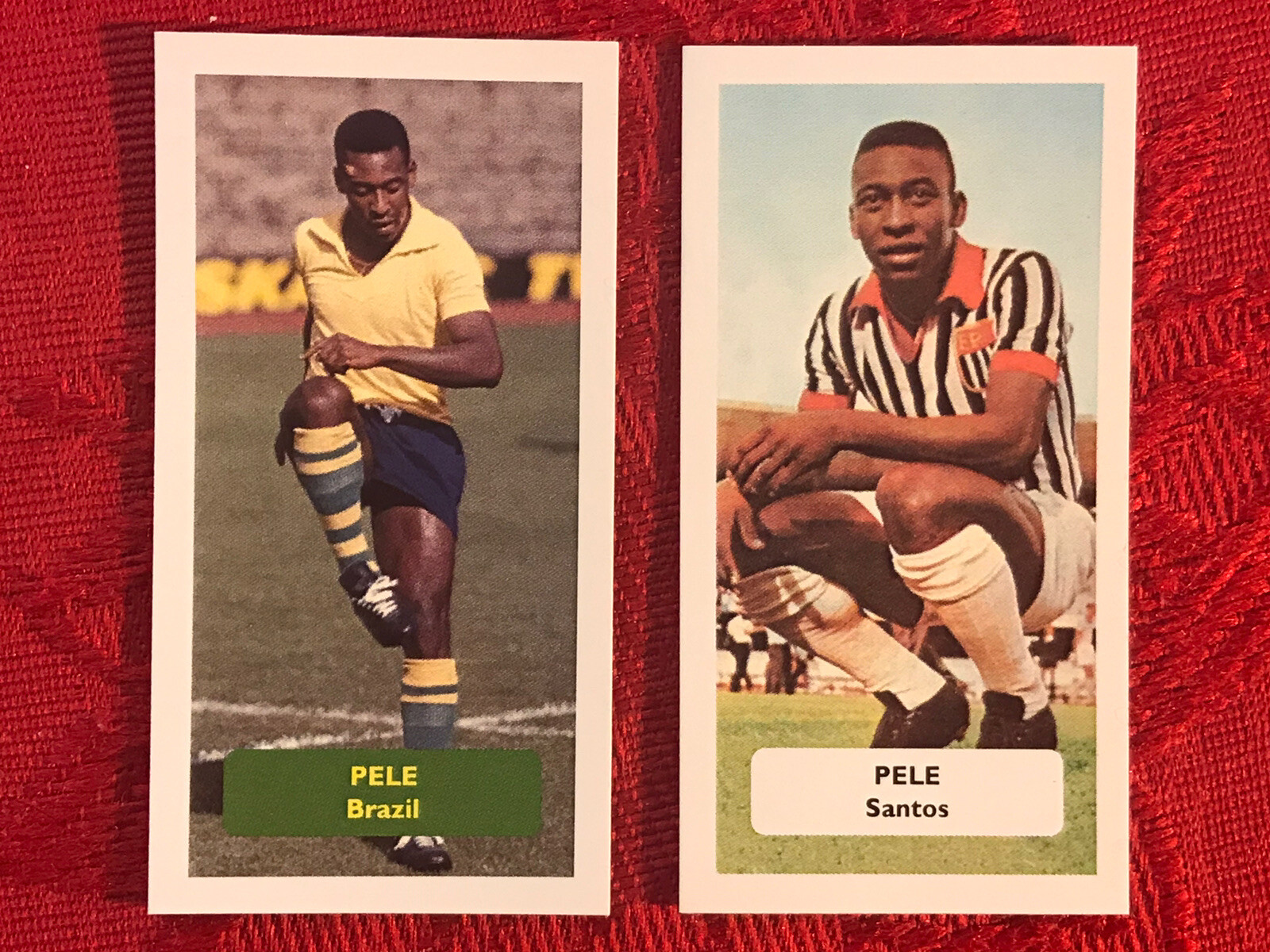 PELE FOOTBALL-SOCCER CARDS BRAZIL & SANTOS CARDS-RARE UK ISSUE-2 LOT-NRMINT-MINT