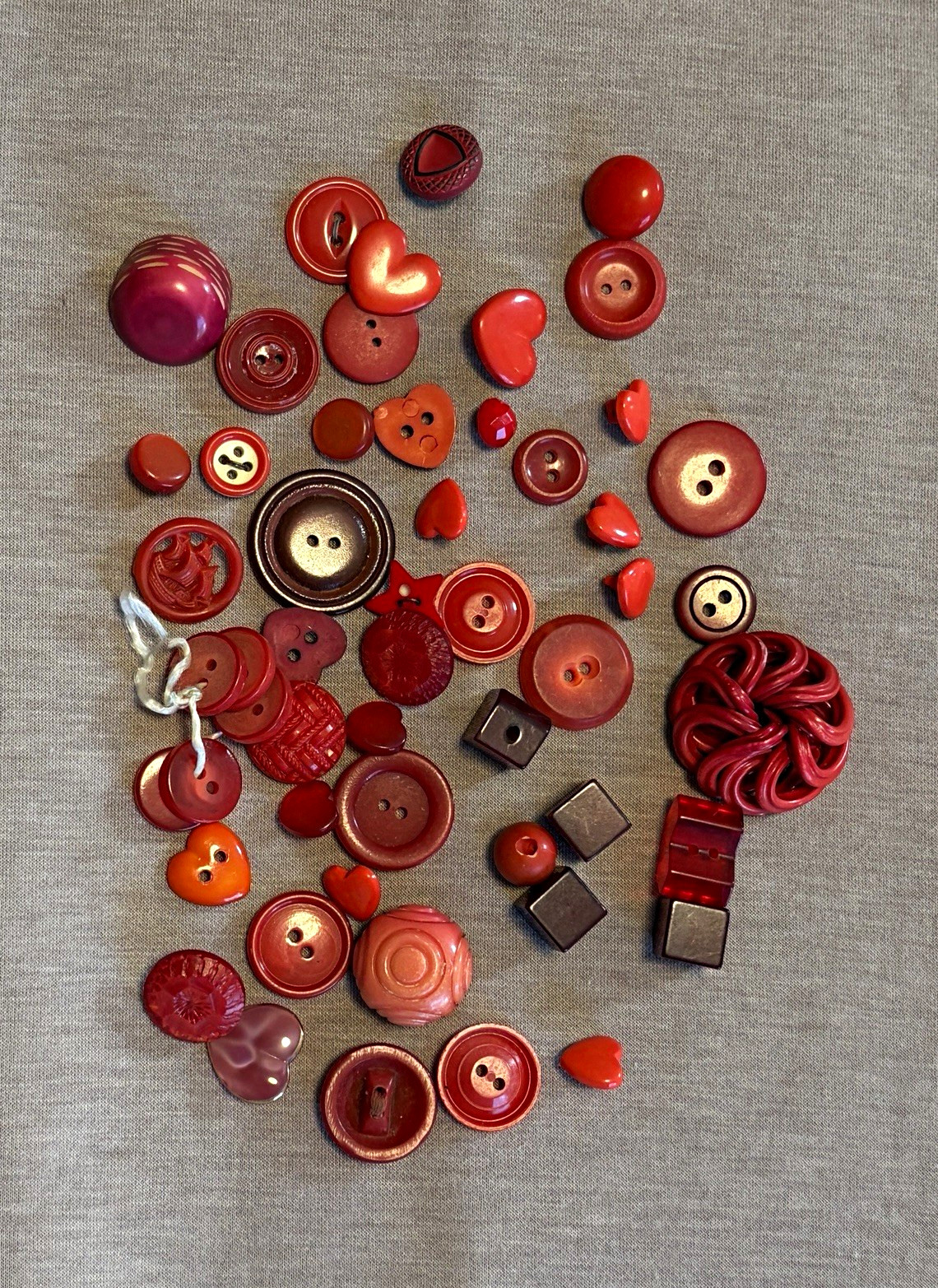 Vintage Red Button Lot Assorted Hearts Novelty Sewing Craft Buttons