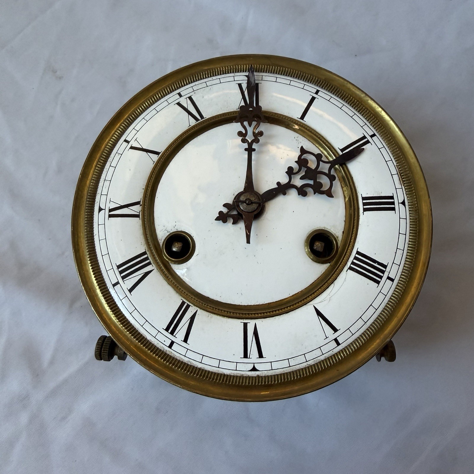 Antique German Mantel Clock Movement DRCM Porcelain Dial 8 Day Strike