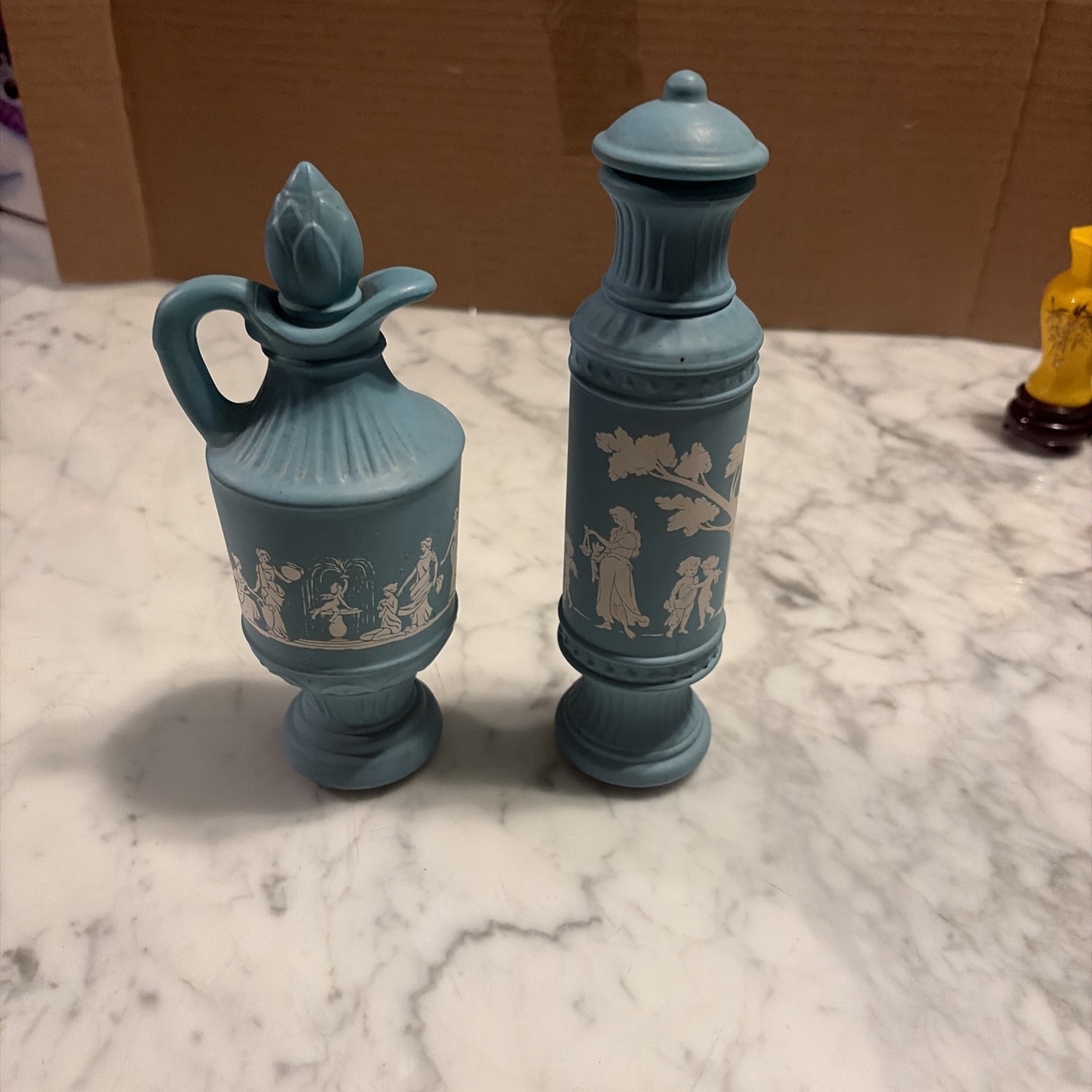 Vintage 1979 Avon Avonshire Hellenic Blue Decanter Lot Pitcher Cylinder Full