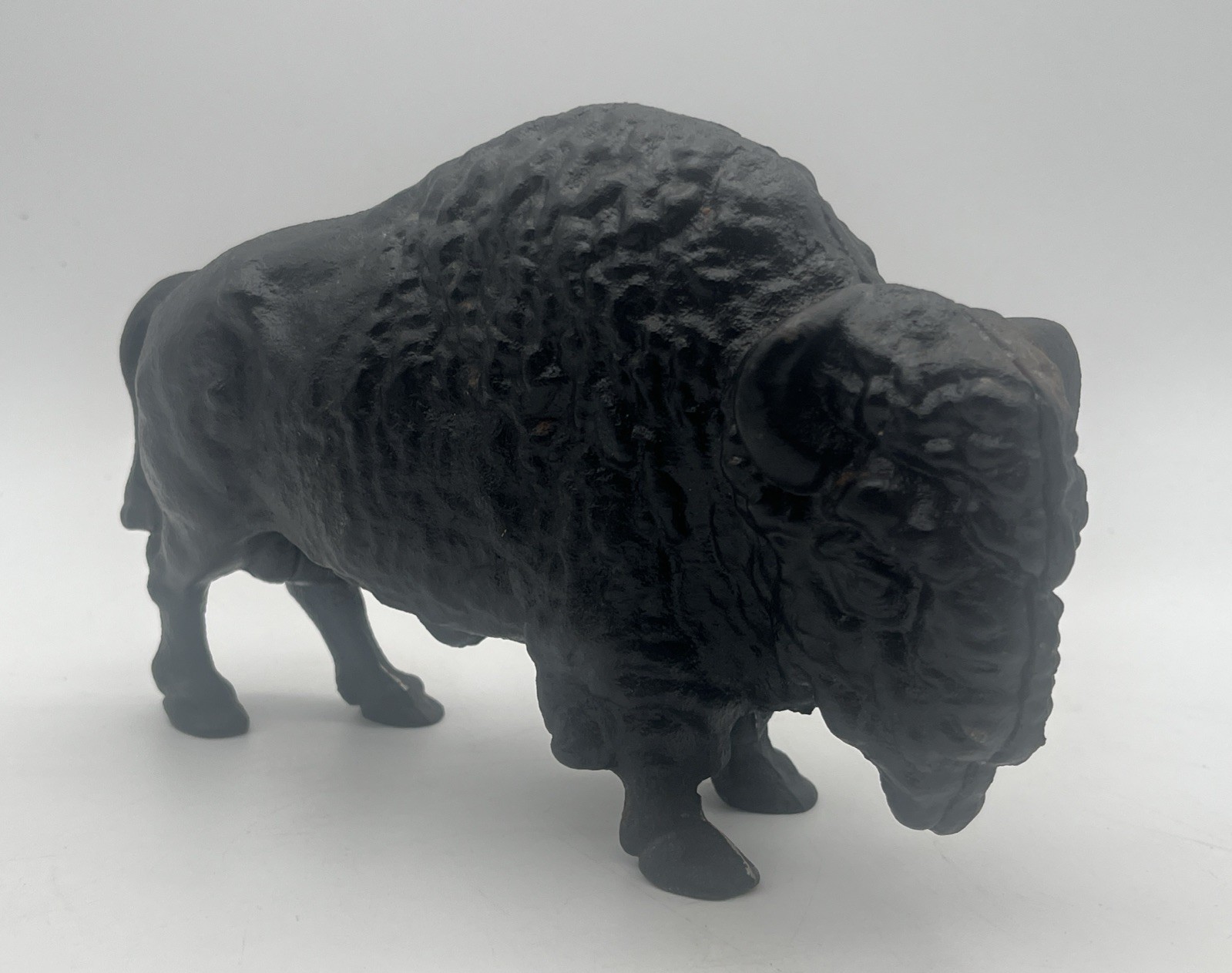 Antique Large Cast Iron Buffalo Bison Still Coin Bank 8” Figurine Doorstop Heavy