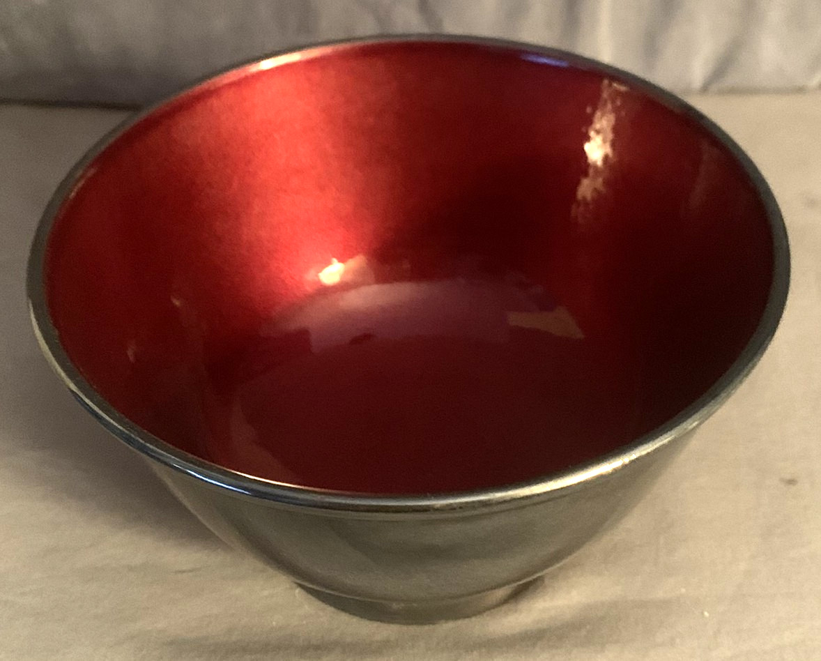 Nice Vintage  TOWLE  Silverplate  Red  Enamel  Candy Dish or Bowl