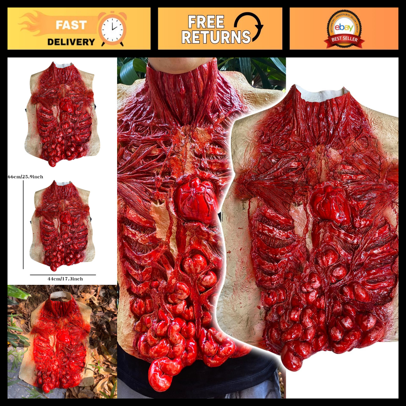 Creepy Zombie Torso Chest Prop - Realistic Fake Dead Body for Halloween Decor &