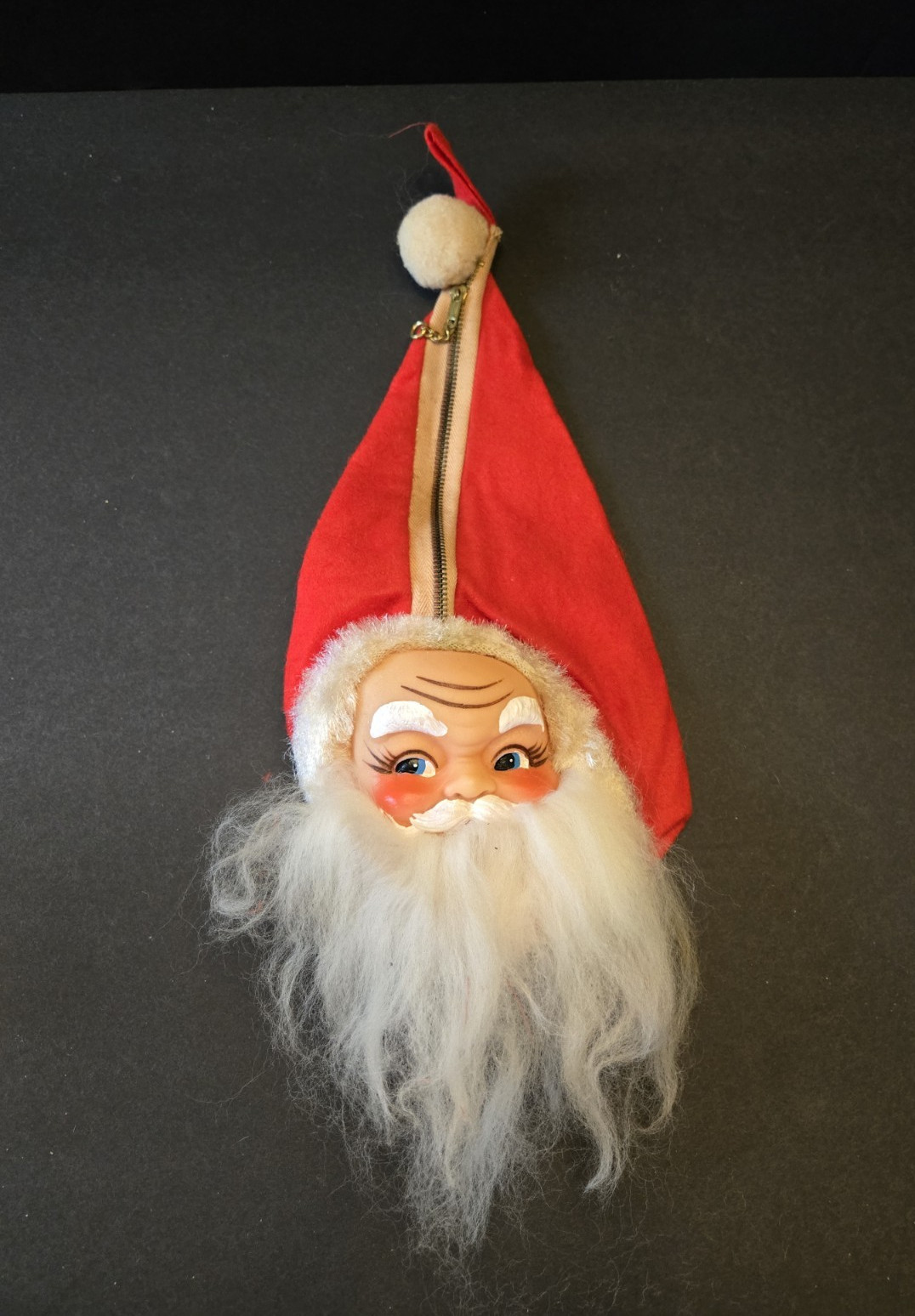 Vtg Mid Century MCM Christmas Santa Claus Felt Zipper Pouch Candy Bag Japan 12\