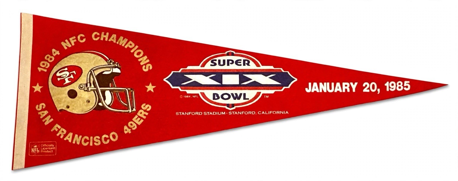 1984 San Francisco 49ers Super Bowl NFC Champions Pennant Flag Vintage