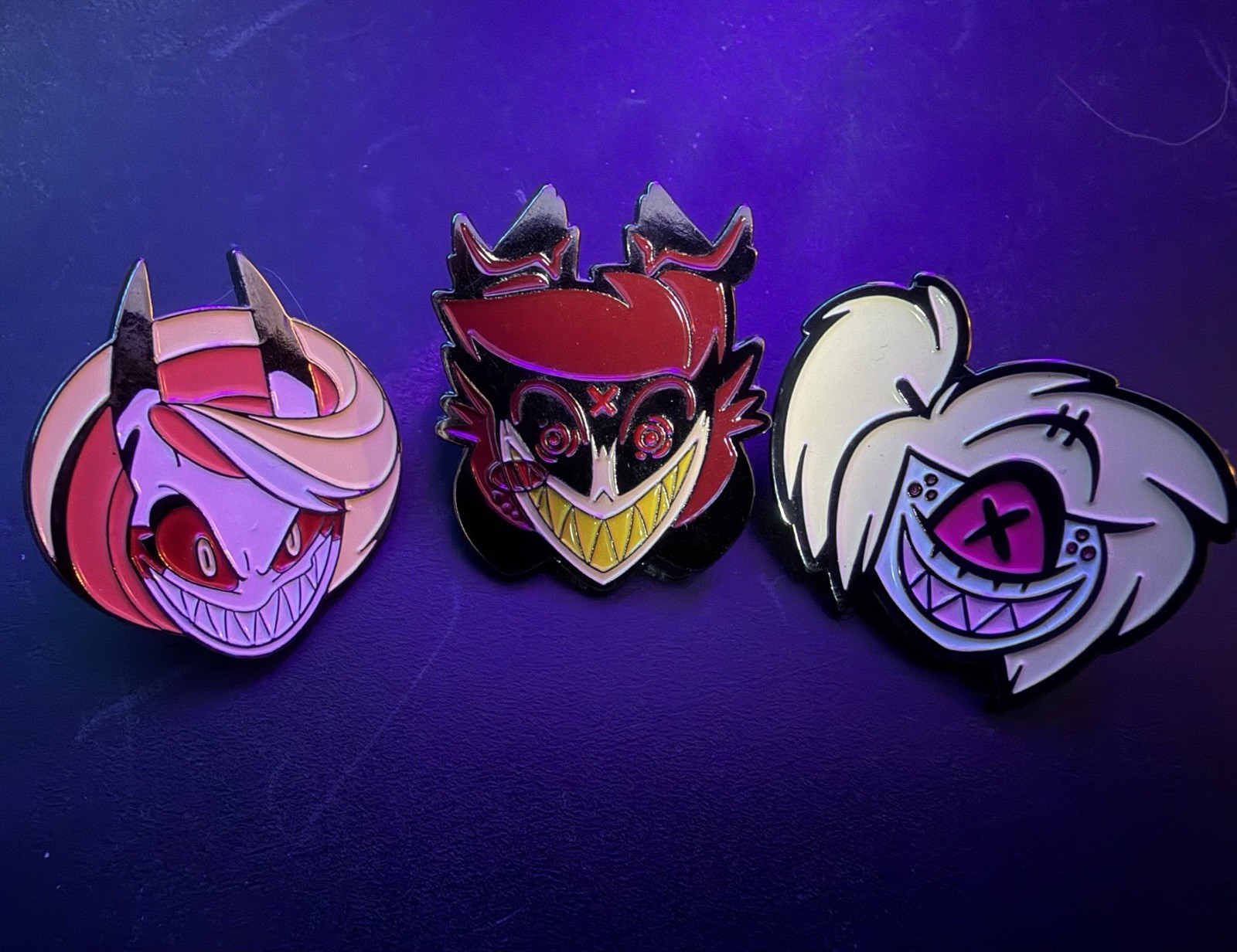 Alastor, Charlie, And Cherry Bomb Hazbin Hotel Enamel Pins