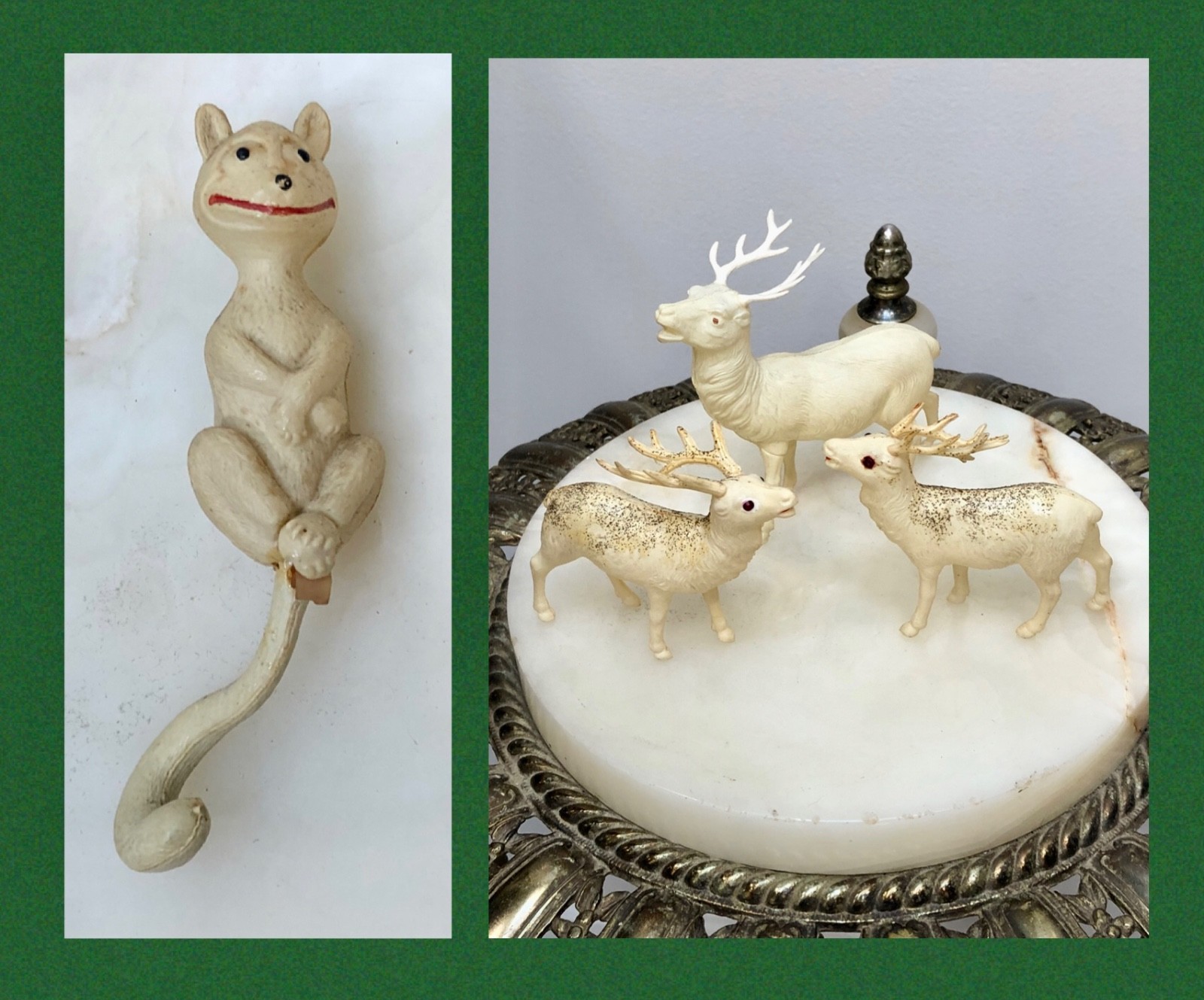 Lot 3) VTG 1940s 1950s CELLULOID REINDEER w/Antlers Figurines w/GLITTER *BUY NOW
