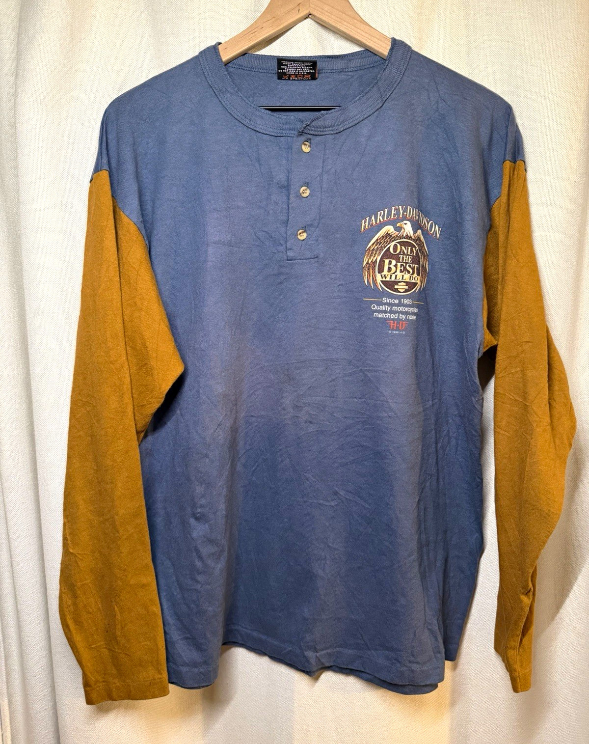 Vintage Harley-Davidson 1996 USA Henley Size L Steele\'s Bloomfield NJ Eagle