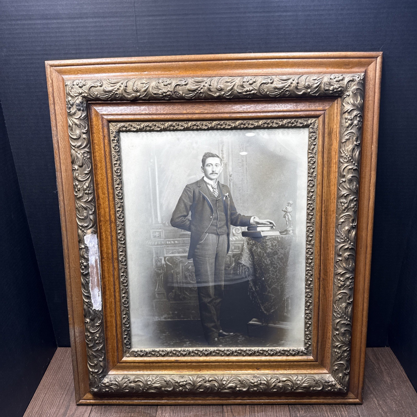 Antique Cabinet Card Photo 19th Century Victorian Era Large Wooden Frame