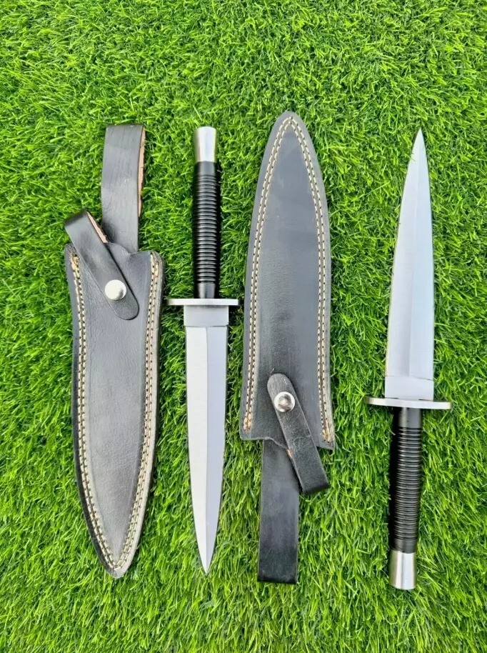 Lot of 2 Handmade D2 Sykes Fairbairn Double Edged Military Stiletto Dagger Knife