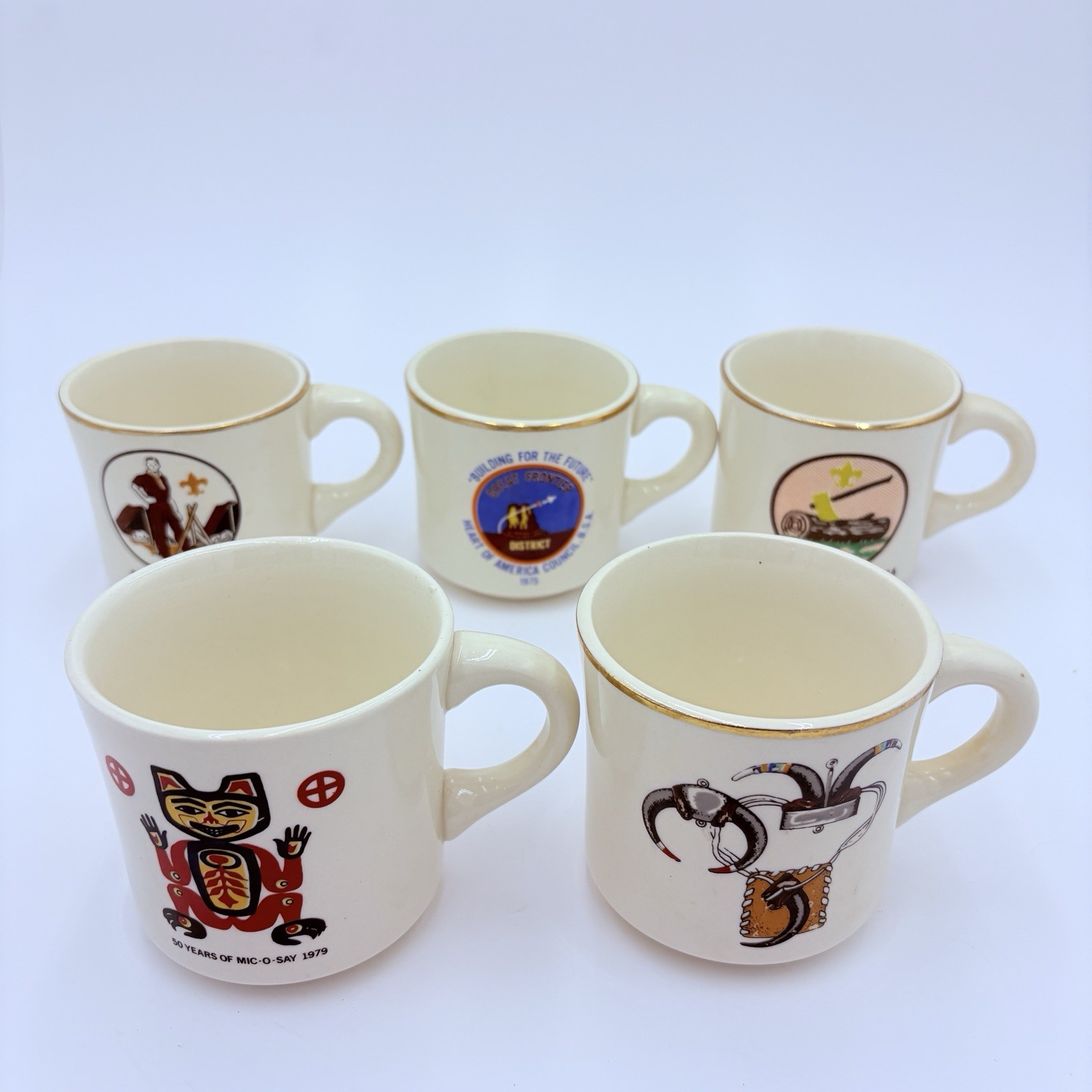 Boy Scouts Vintage Coffee Mugs Mic O Say Heart of America Great Frontier 1970s