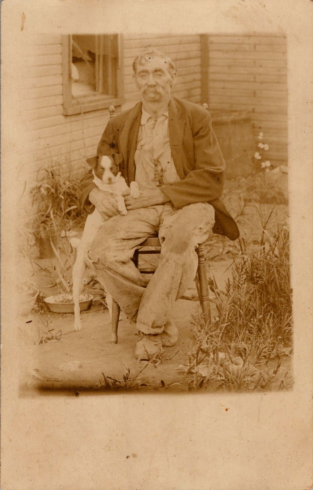 Older Man with Dog Work Clothes Early 1910s Rural America RPPC Postcard