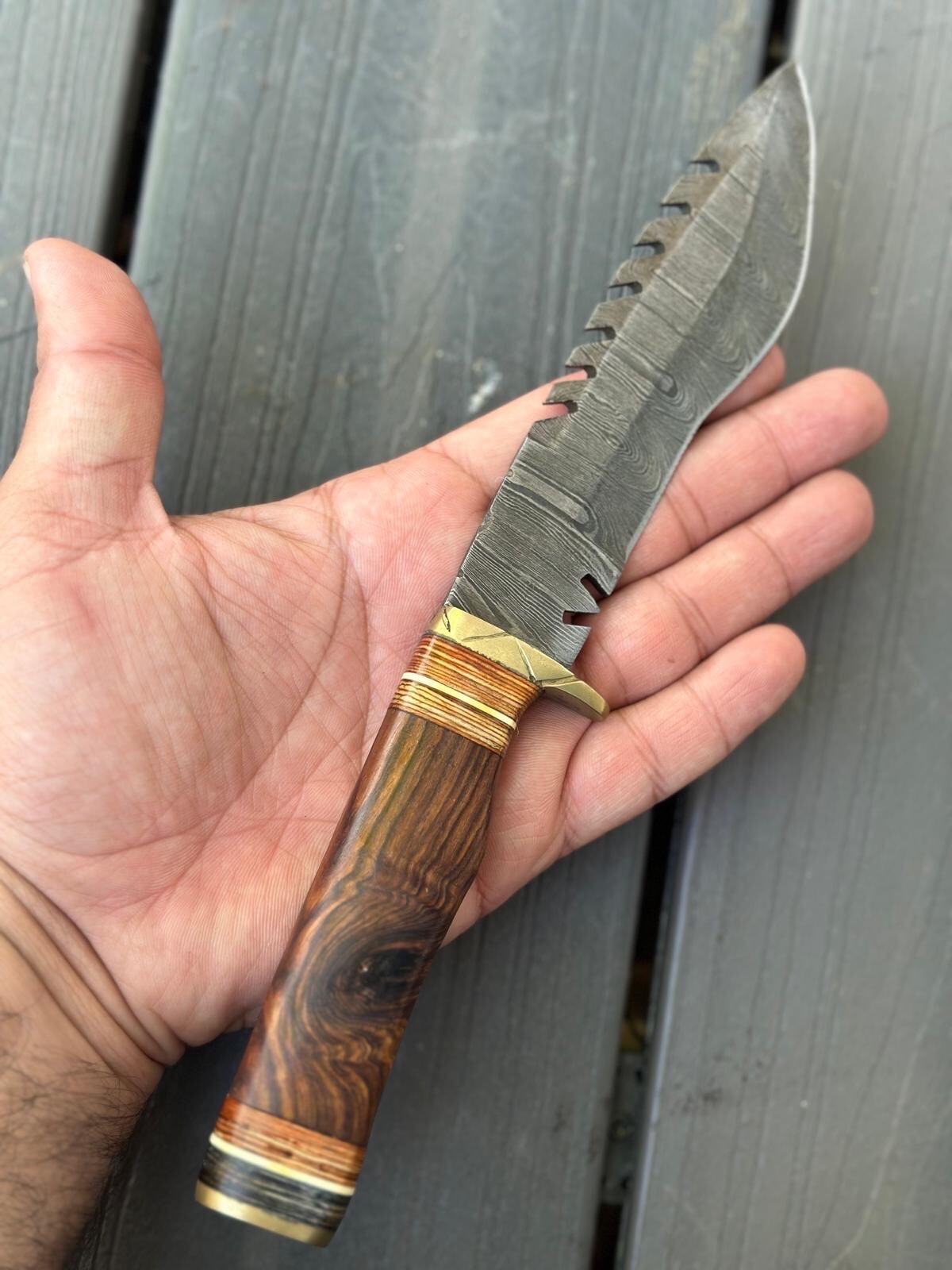 11”Full Tang Damascus Fixed Blade Bowie Hunting Tactical Knife Gurkha Kukri