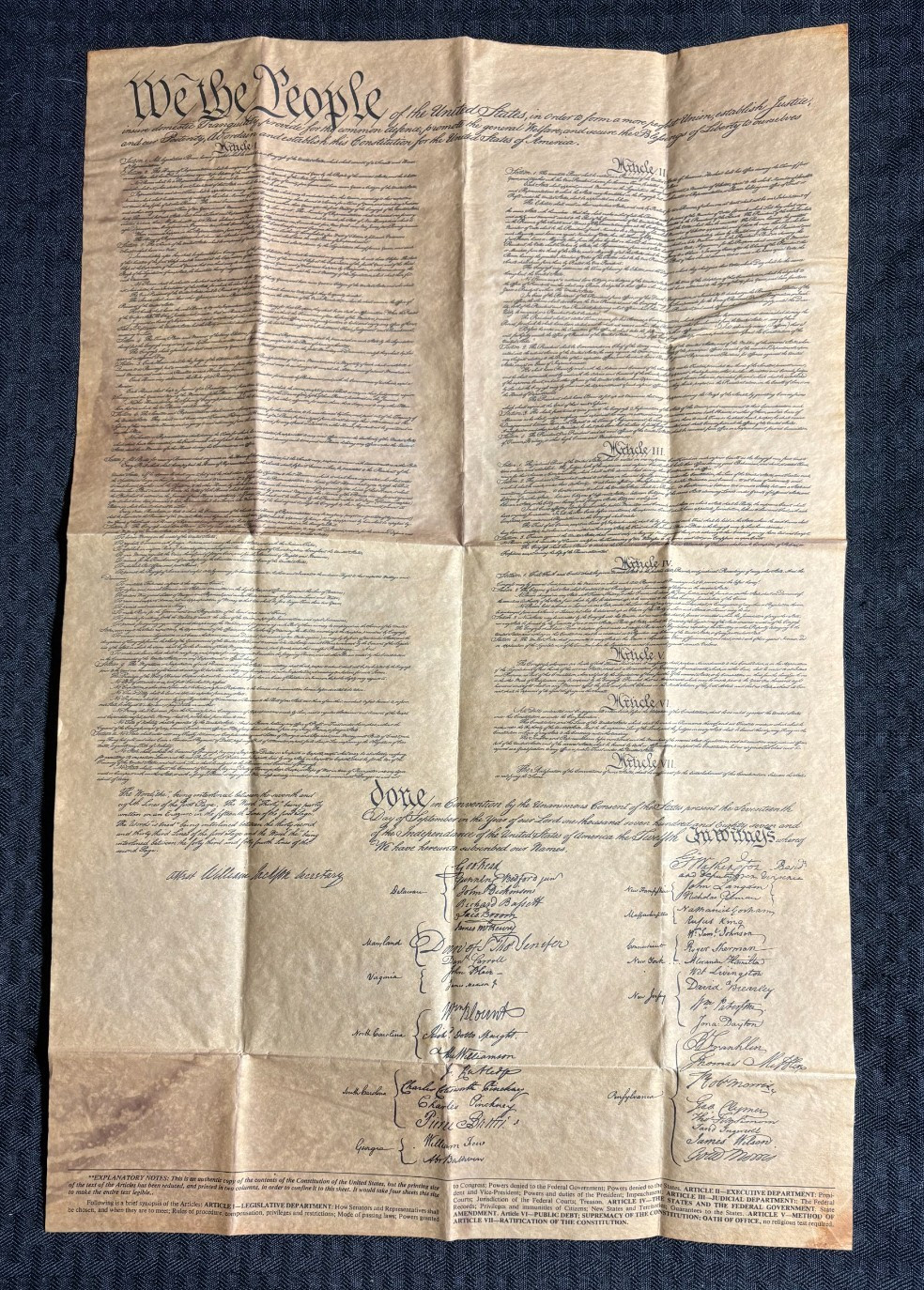 1977 CONSTITUTION OF THE UNITED STATES Reproduction on Parchment FN+/VG HDC