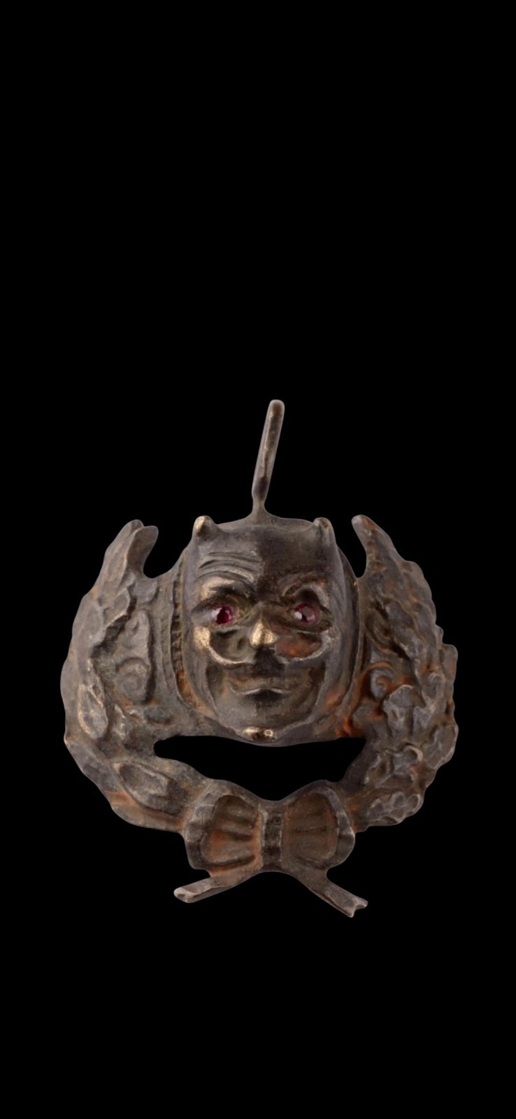 Antique WWII Ww2 Era Central European  Unique Pendant Devil Satan Red Ruby Eyes