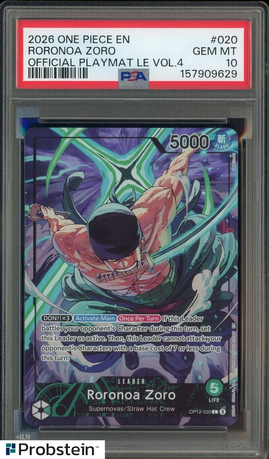 2026 One Piece EN Roronoa Zoro Official Playmat LE Vol 4 PSA 10 GEM MINT