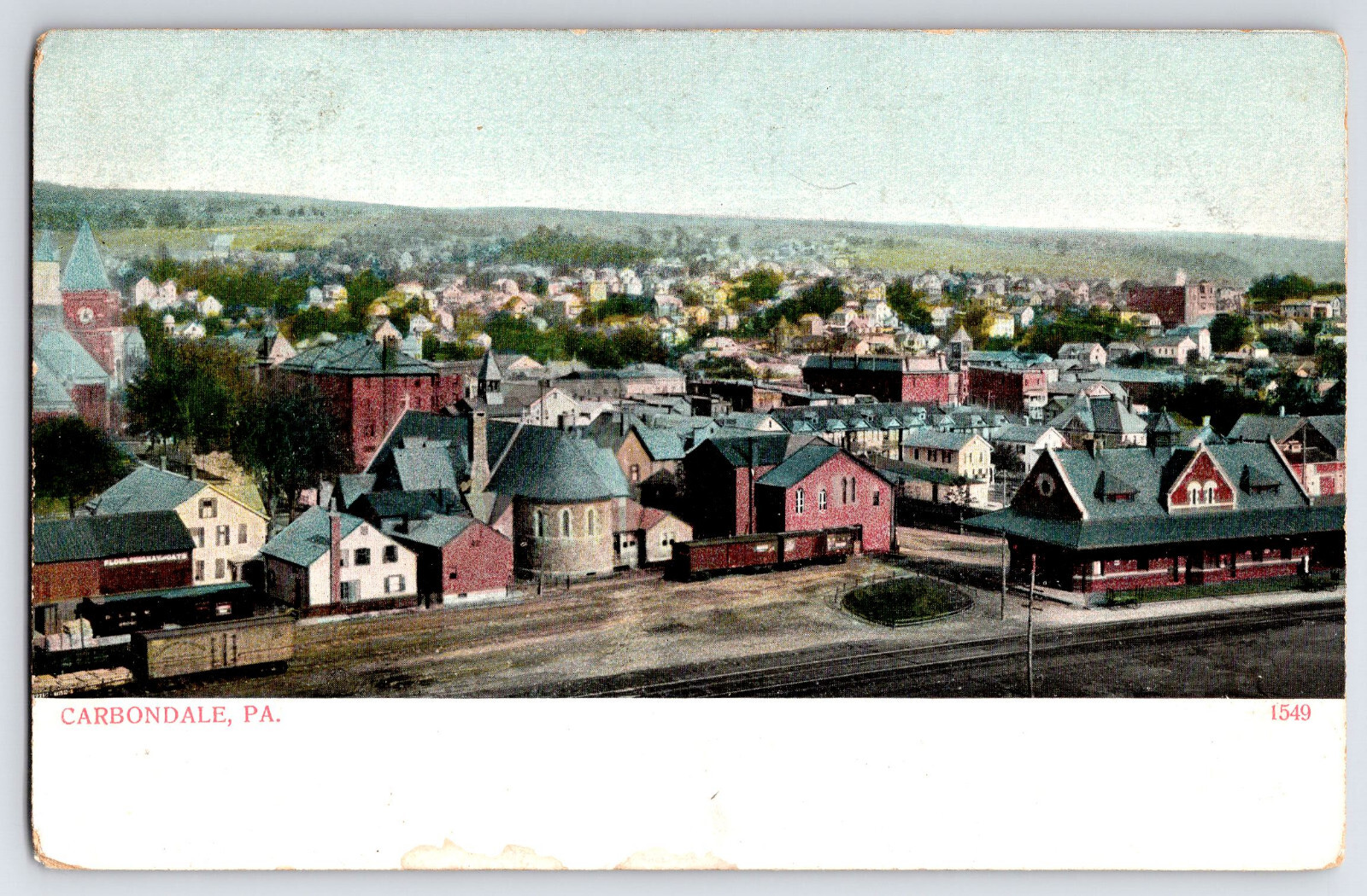 [15c13] Postcard Unused, Carbondale Panorama, Railroad Depot PA