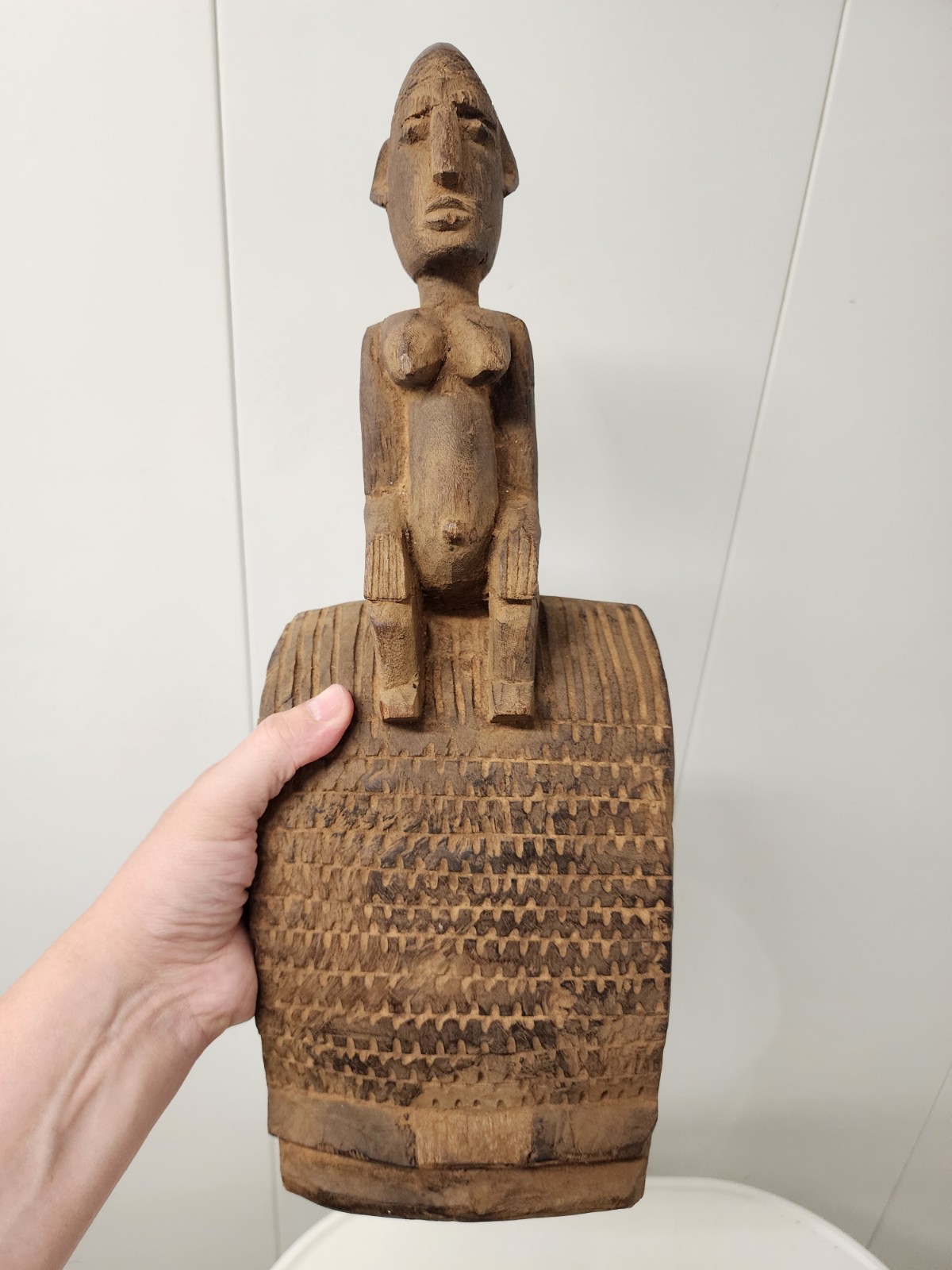 Old AUTHENTIC 1920 - 1950s African Hand Carved Wood Fertility GOD STATUE Sitting