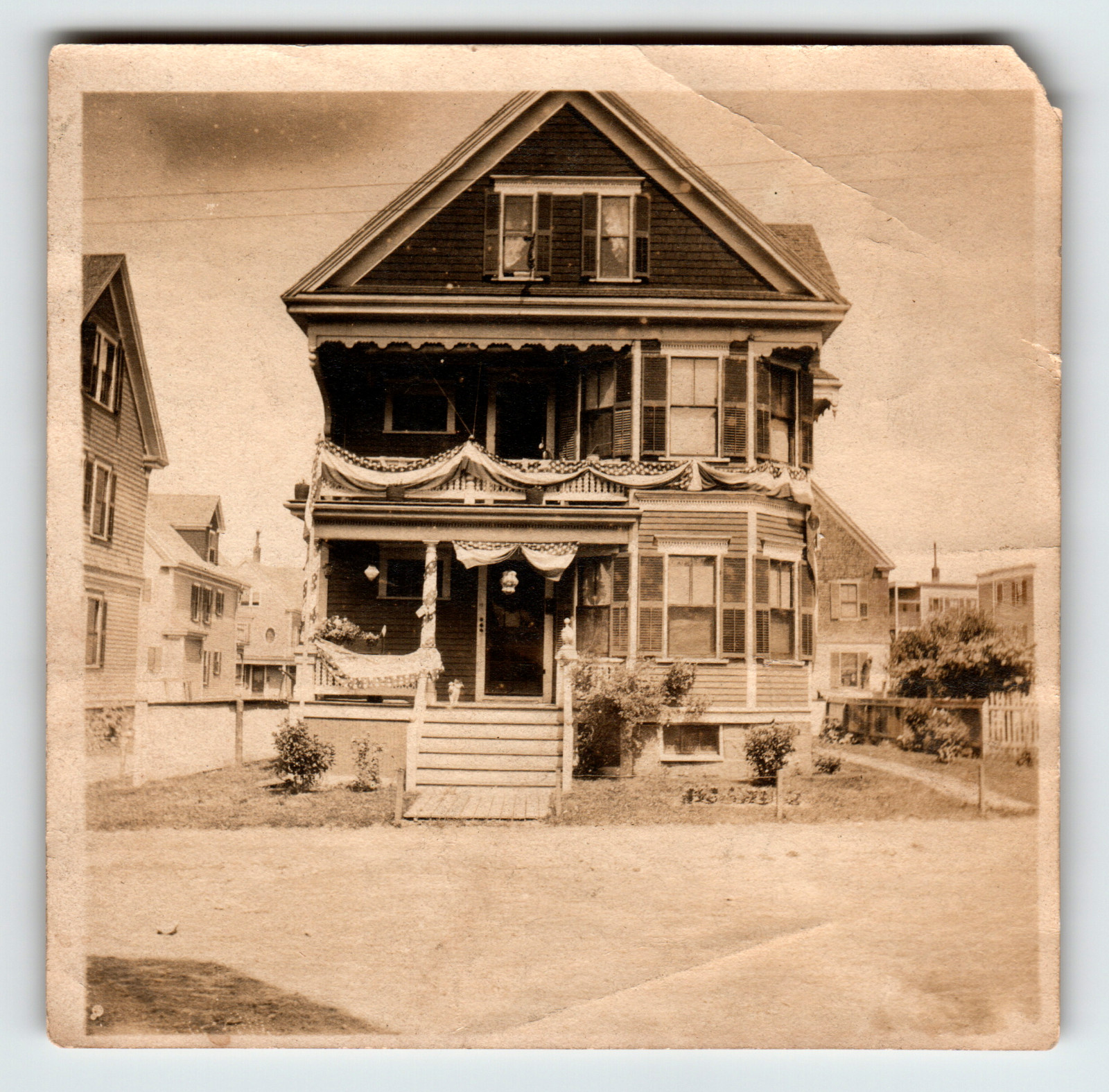Photo House Patriotic Bunting Victorian Home \