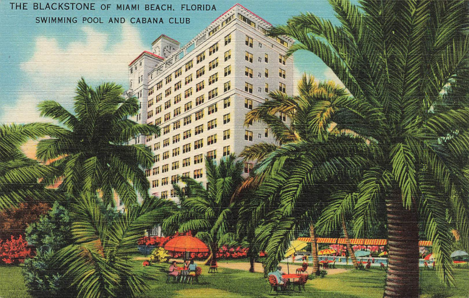 MIAMI BEACH FL LINEN POSTCARD THE BLACKSTONE HOTEL 071623 S