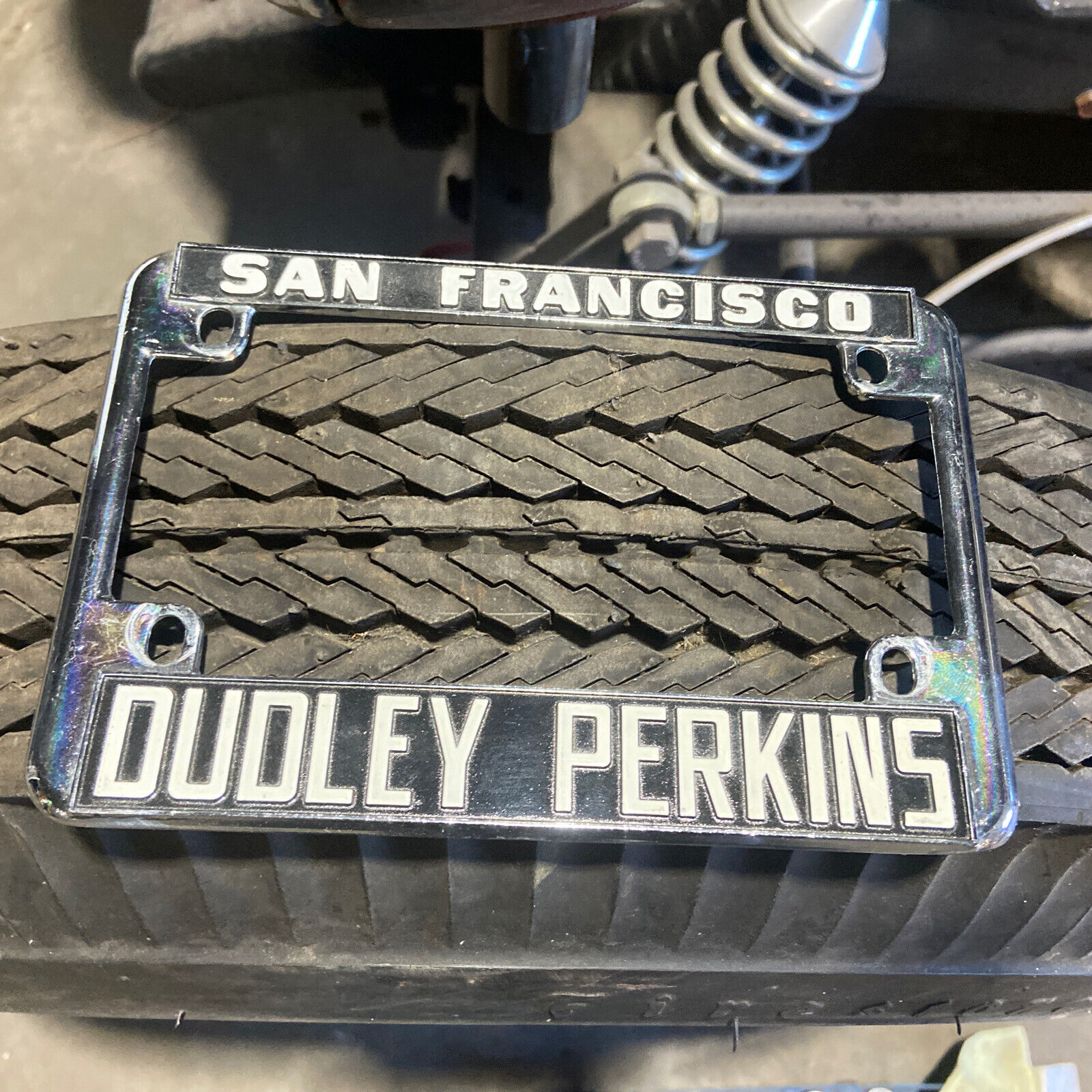 Dudley Perkins Harley Davidson Motorcycle San Francisco License Plate Frame NOS