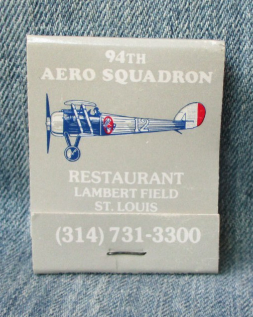 94TH AERO SQUADRON RESTAURANT ST. LOUIS MO Full Unstruck Vintage Matchbook JNS-1