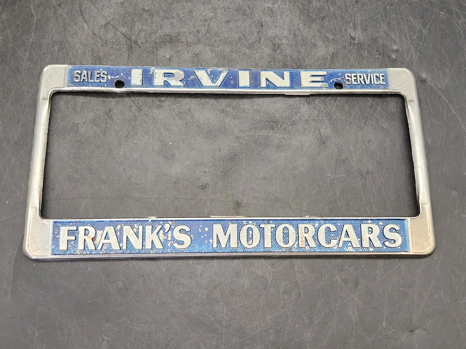 Vintage Frank's Motorcars License Plate Tag Frame Dealership Irvine California
