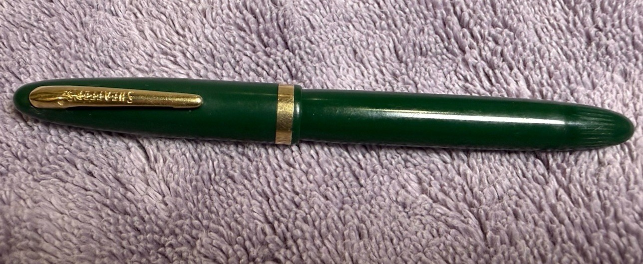 Sheaffer Fountain Pen Green 14K Gold Feather Touch Nib #5 Vintage Made in USA