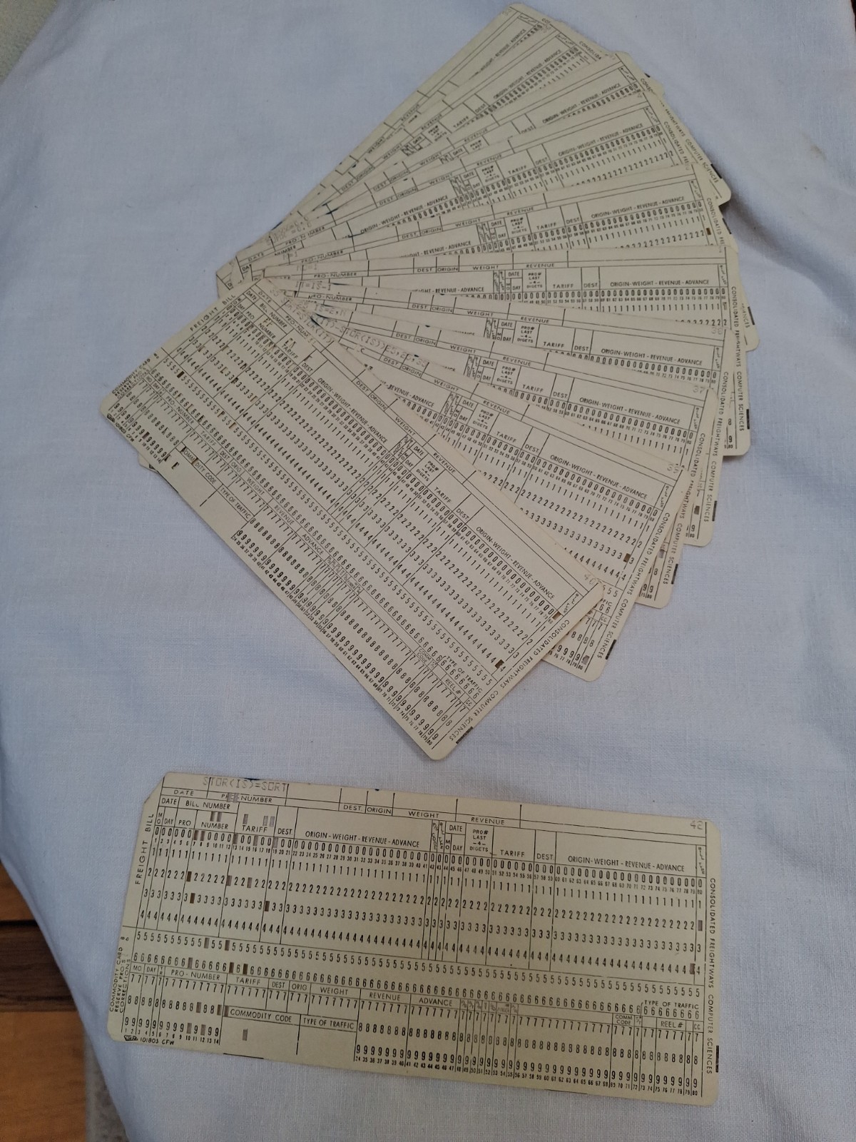 11 Vintage 1960s-1970s Consolidated Freightways Mainframe Computer Punch Cards 