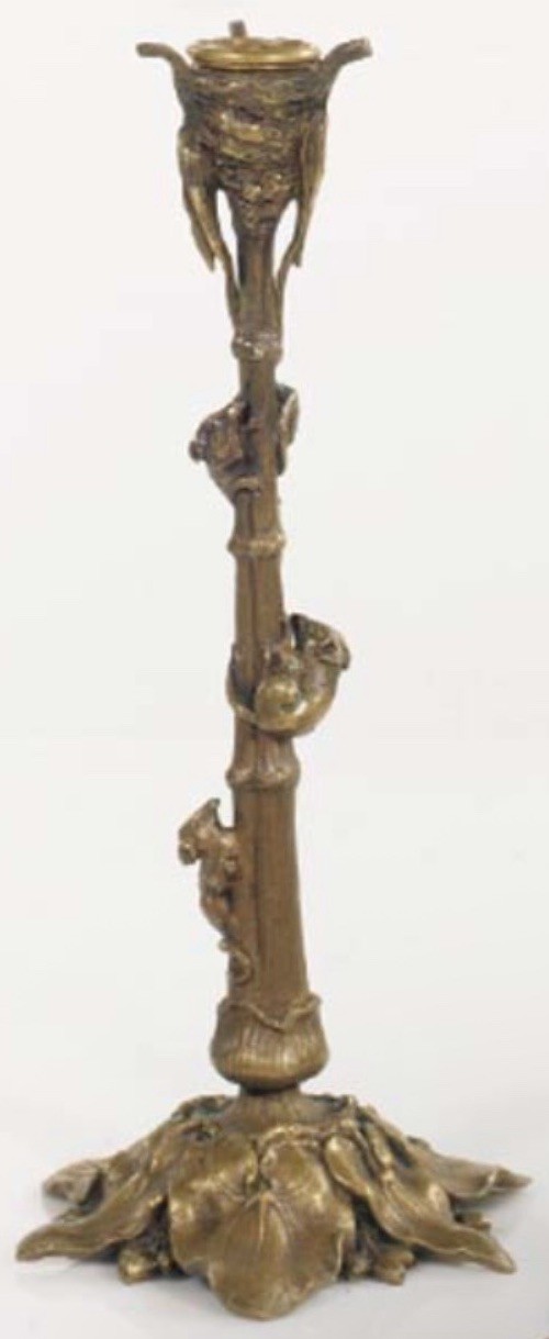 ANTIQUE Gilt Bronze Brass ART NOUVEAU Mice CANDLE HOLDER CANDLESTICK French 11”