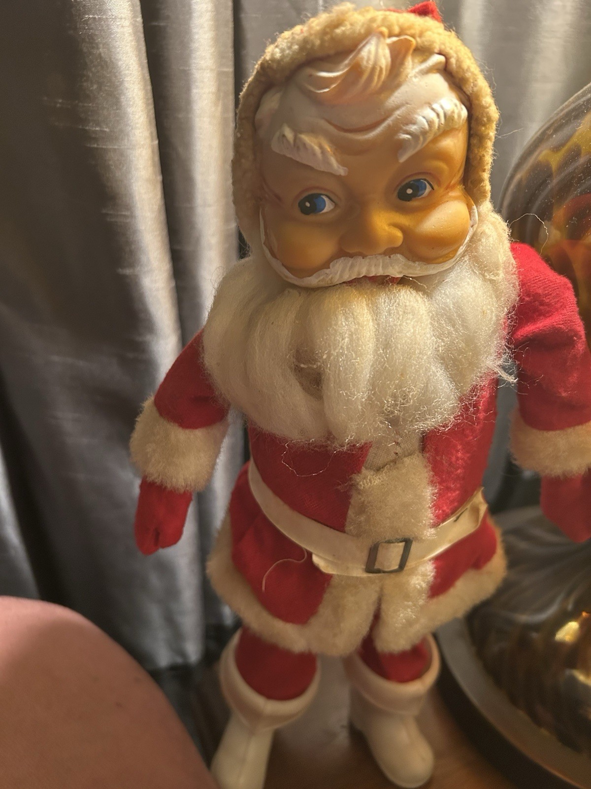 Vintage 1950s Rubber Face Santa Doll Japan Mid Century Felt Suit Very Good