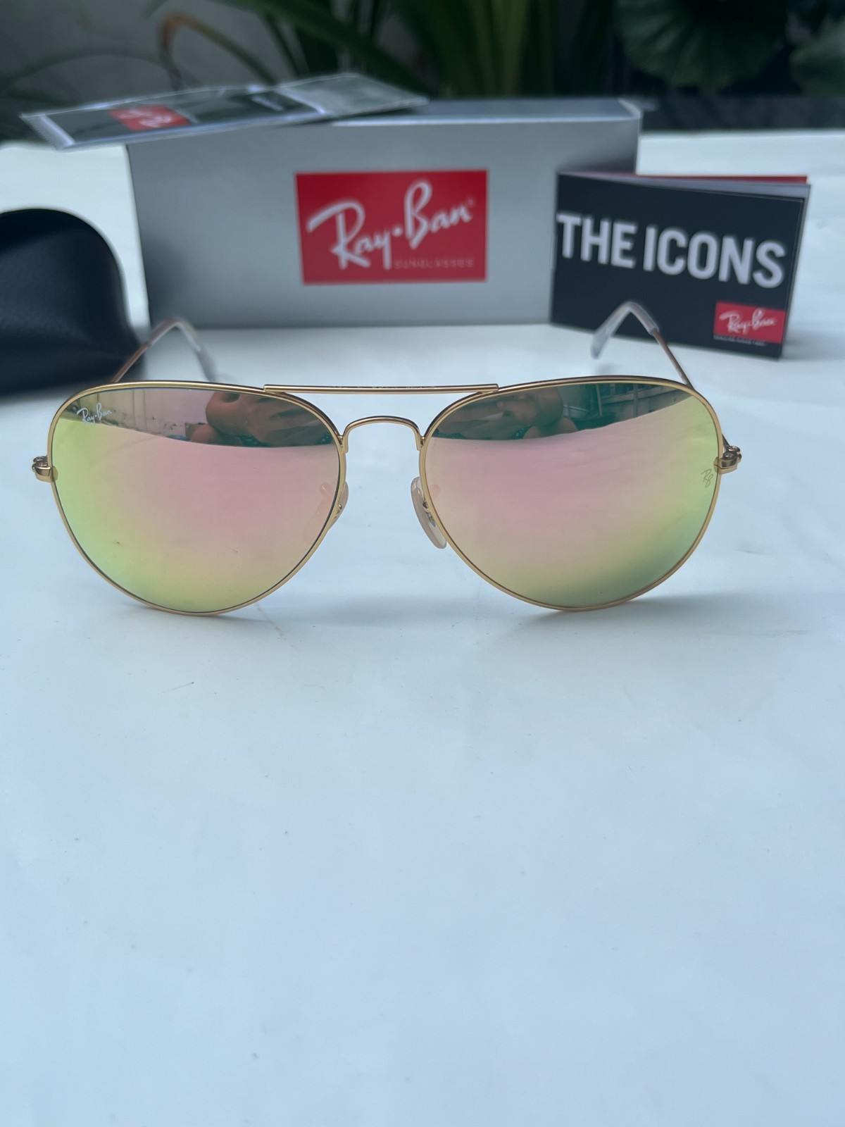 Ray-Ban Aviator Sunglasses RB3026 62m Gold Frame & Pink Yellow Flash Lens 3026-5