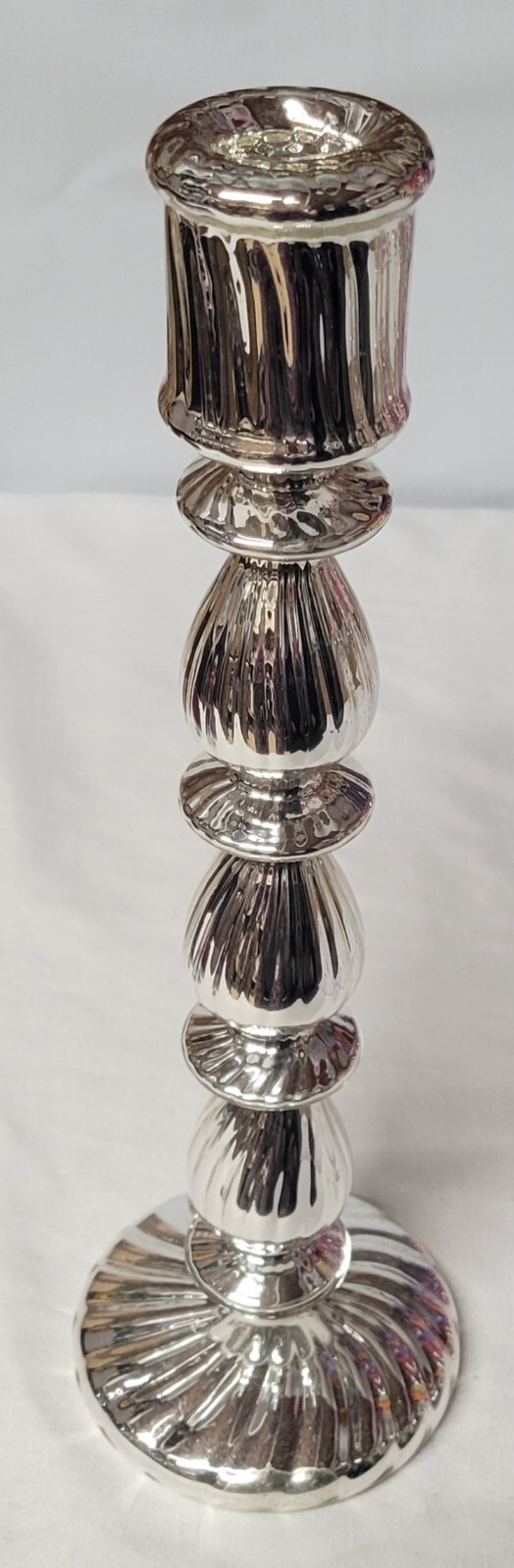 Stunning Thin Glass Candle Holder Shiny Silver Tone 12